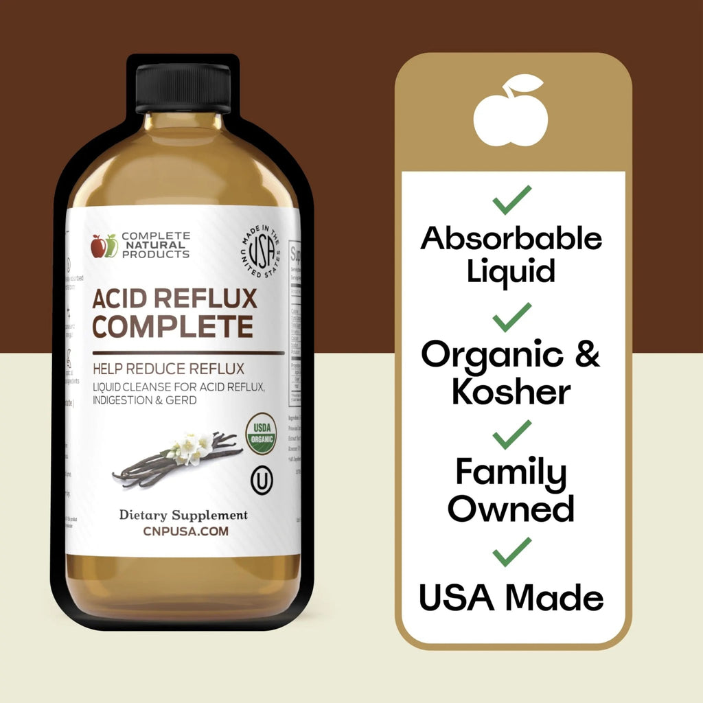 Acid Reflux Relief Liquid 16oz - Organic Heartburn Support Formula, Natural GERD Aid with Aloe Ginger Garlic Vanilla, Fast Absorbing Amish Remedy, Certified Organic Kosher Made in USA Supplement - TrustMedUSA