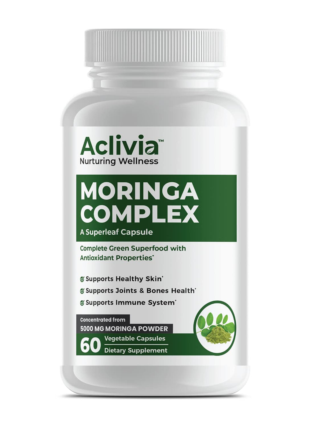 Aclivia - Moringa Complex - Maximum Strength Moringa Oleifera Leaf & Seed Supplement - Superfood Capsules with Antioxidant Properties - 5000mg - 60 Capsules - TrustMedUSA