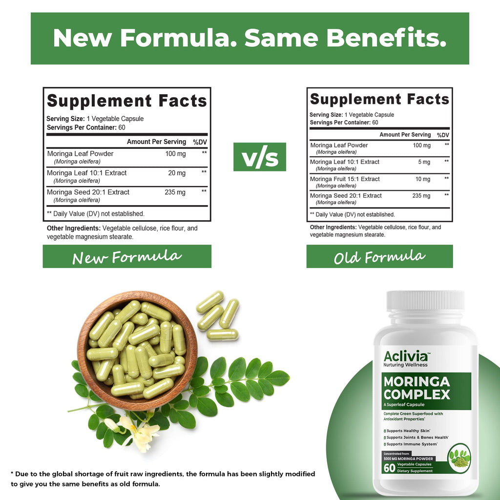 Aclivia - Moringa Complex - Maximum Strength Moringa Oleifera Leaf & Seed Supplement - Superfood Capsules with Antioxidant Properties - 5000mg - 60 Capsules - TrustMedUSA