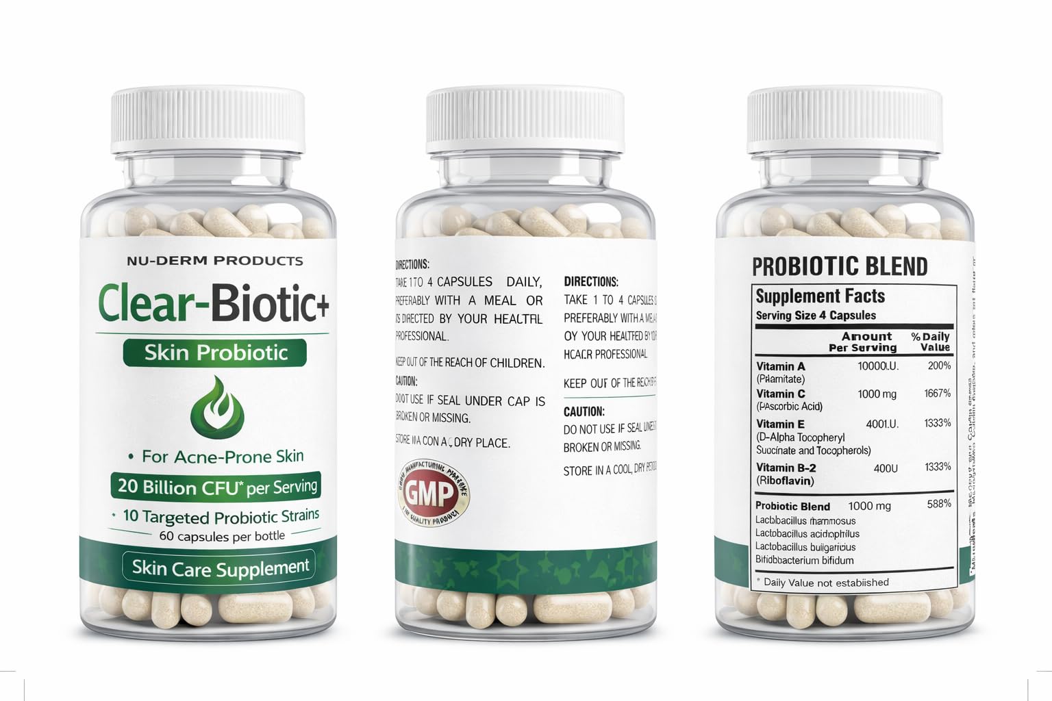Acne Pills Probiotic Acne Supplements for Teens & Adults - Hormonal Acne Vitamins, Gut Health for Clear Skin, Non-GMO (60 Capsules) Gut Skin Axis - TrustMedUSA
