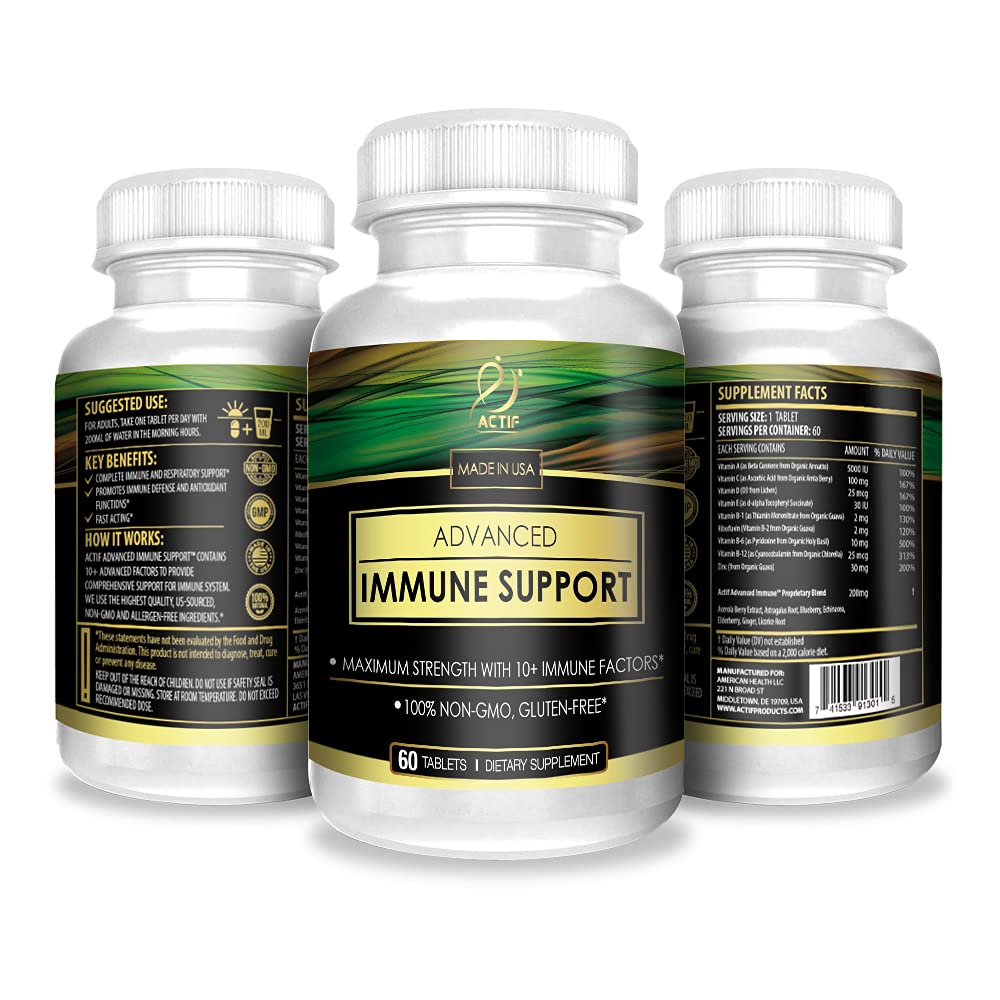 Actif Advanced Immune Support with 10+ Factors for Immunity Booster - 100% Natural, Non-GMO, 60 count - TrustMedUSA