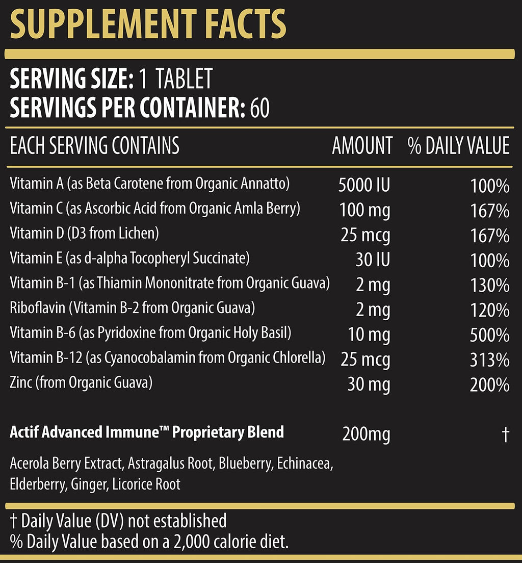 Actif Advanced Immune Support with 10+ Factors for Immunity Booster - 100% Natural, Non-GMO, 60 count - TrustMedUSA