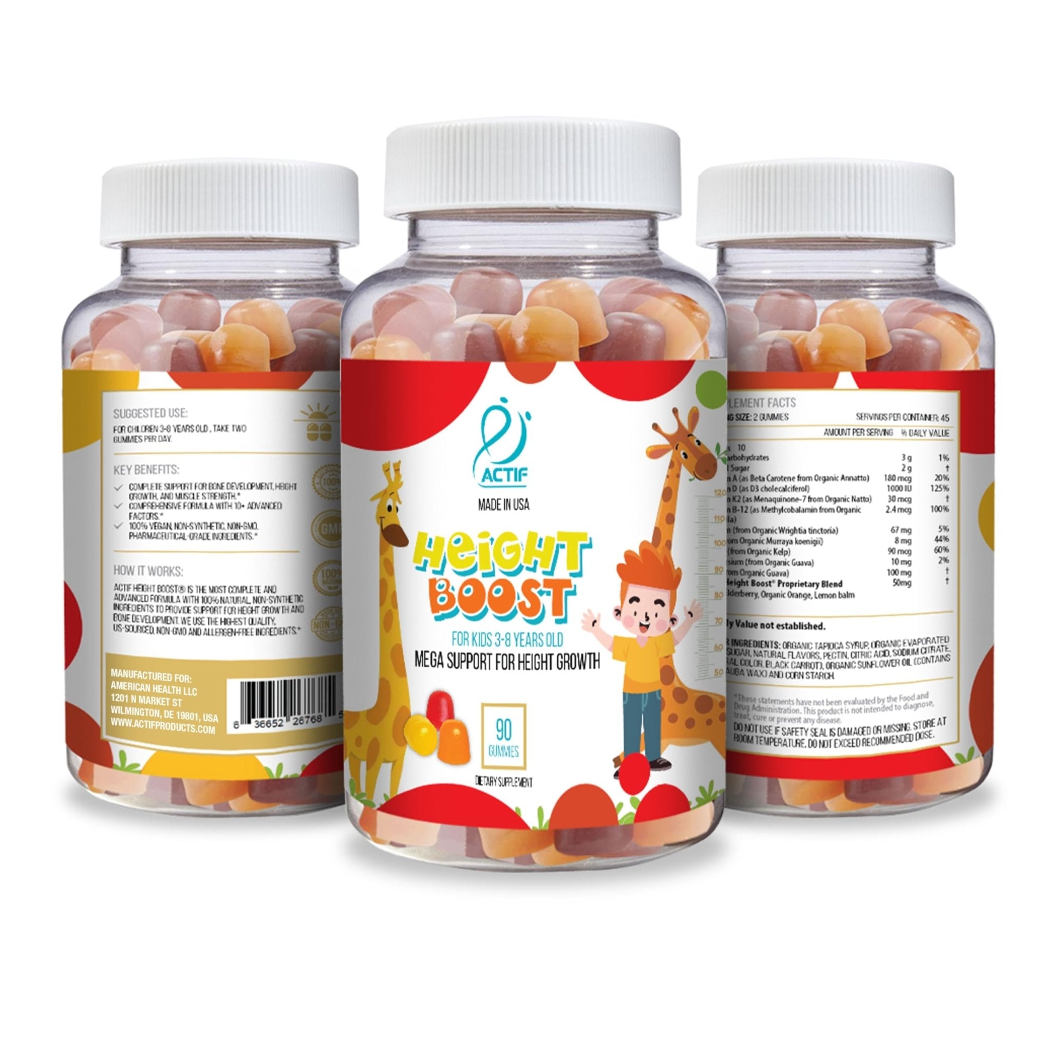 Actif Height Boost Mega Support for Kids 3-8 Years Old, Height Growth with 10+ Factors, 60 Gummies, Strawberry Flavor, Get Tall Fast Formula - TrustMedUSA