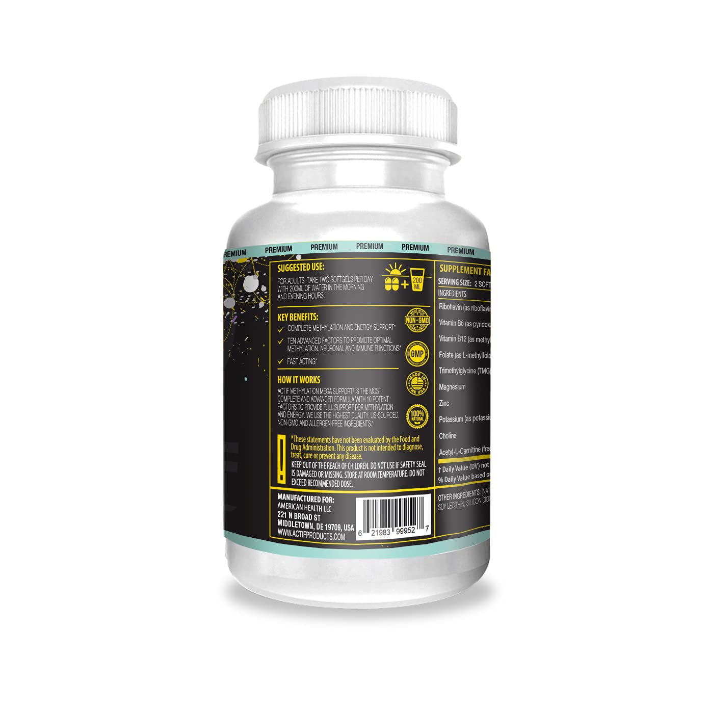ACTIF Methylation Mega Support with 10 Advanced Factors and Organic Folate – 100% Natural, Non-GMO, 90 Count - TrustMedUSA