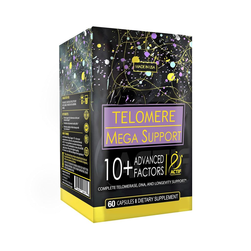ACTIF Telomere Mega Support with 10+ Factors, Non-GMO, Telomerase and DNA Supplement for Energy, Memory and Anti-Aging, Made in USA, 60 Count - TrustMedUSA