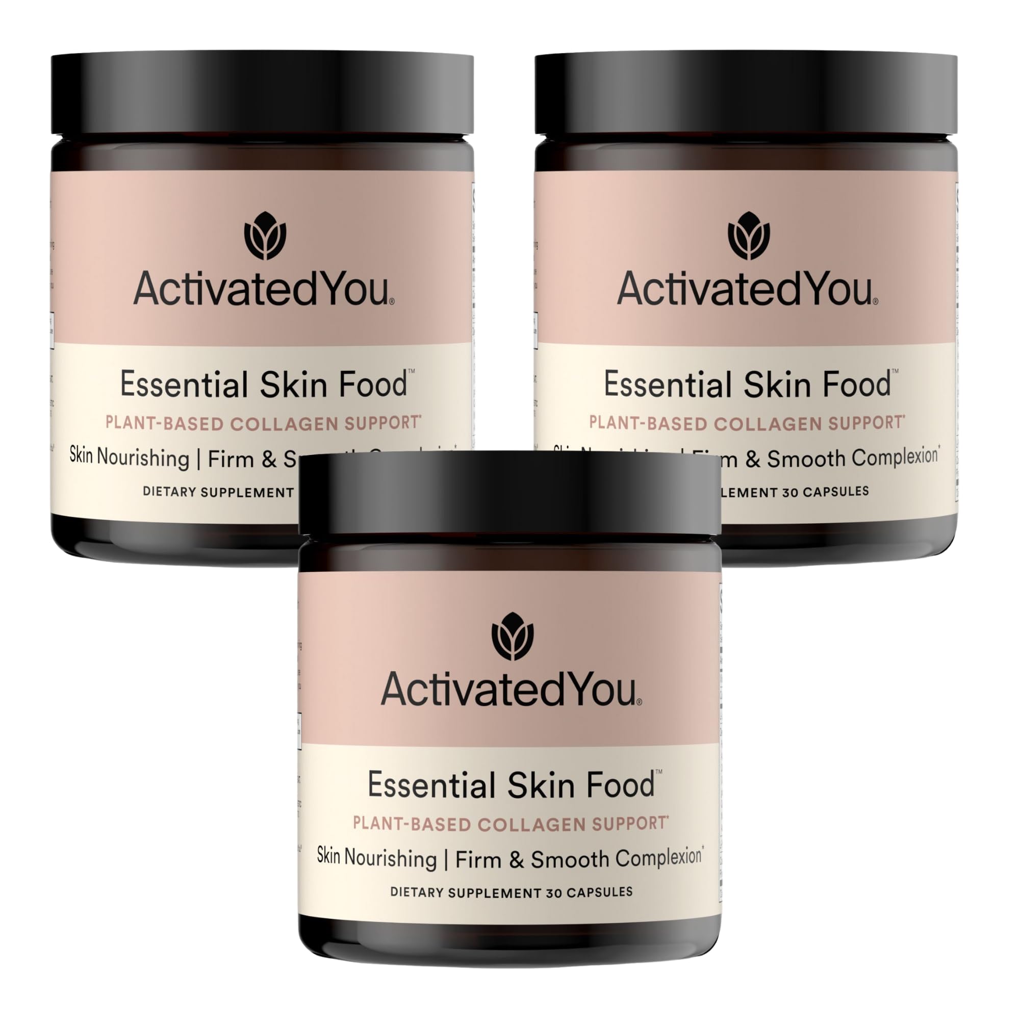 ACTIVATEDYOU Essential Skin Food, Advanced Skincare Collagen Elastin Support Supplement for Aging Skin, Helps Improve Appearance of Face Texture, Sagging w/Dermaval, Vitamin C (30 Count (Pack of 3)) - TrustMedUSA