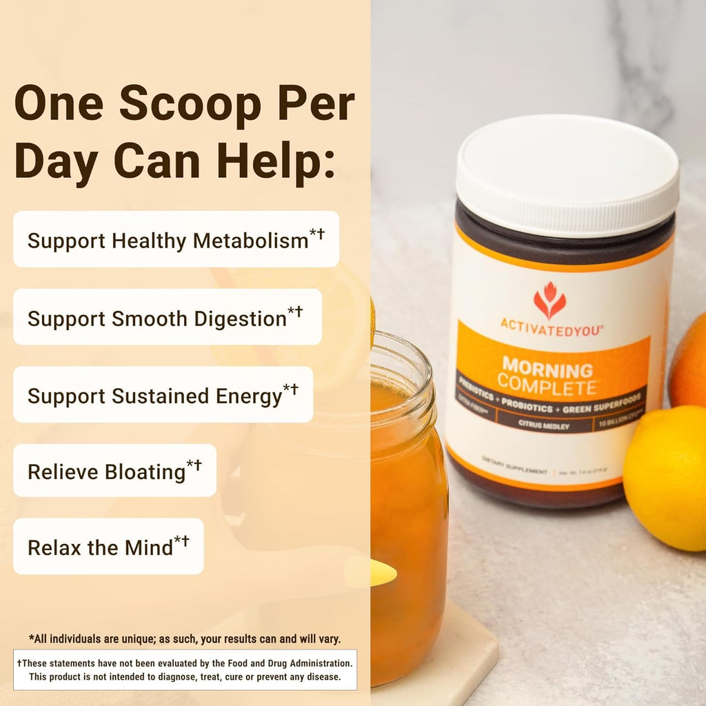 ACTIVATEDYOU Morning Complete Daily Wellness Greens Superfood Drink Mix for Gut Health w/Prebiotics, Probiotics, Antioxidants, Green Superfoods, 10 Billion CFUs (3 Pack, Citrus Medley) - TrustMedUSA