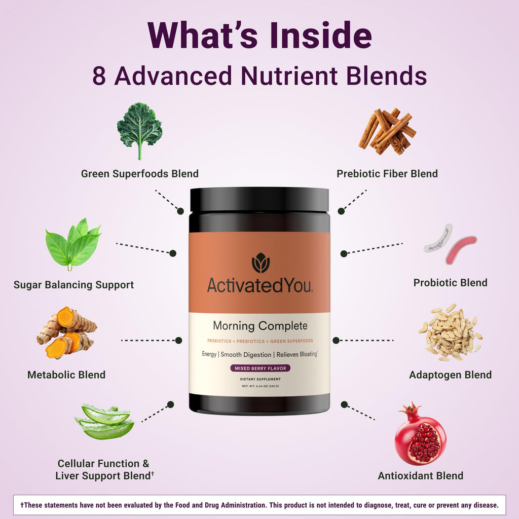 ACTIVATEDYOU Morning Complete Super Greens Powder Drink Mix - Gut Health Boost with Prebiotics, Probiotics, & Antioxidants - 10 Billion CFUs, Mixed Berry Flavor - Greens Superfood Powder - 3 Pack - TrustMedUSA