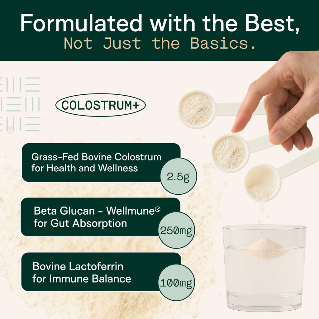 Adapt Naturals Colostrum Supplement with Lactoferrin & Beta-Glucan, Bio-Avail Grass Fed Bovine Colostrum Powder for Gut Health, Immune Support & Vitality | Non-GMO, 2500mg, Unflavored - 30 Days Supply - TrustMedUSA