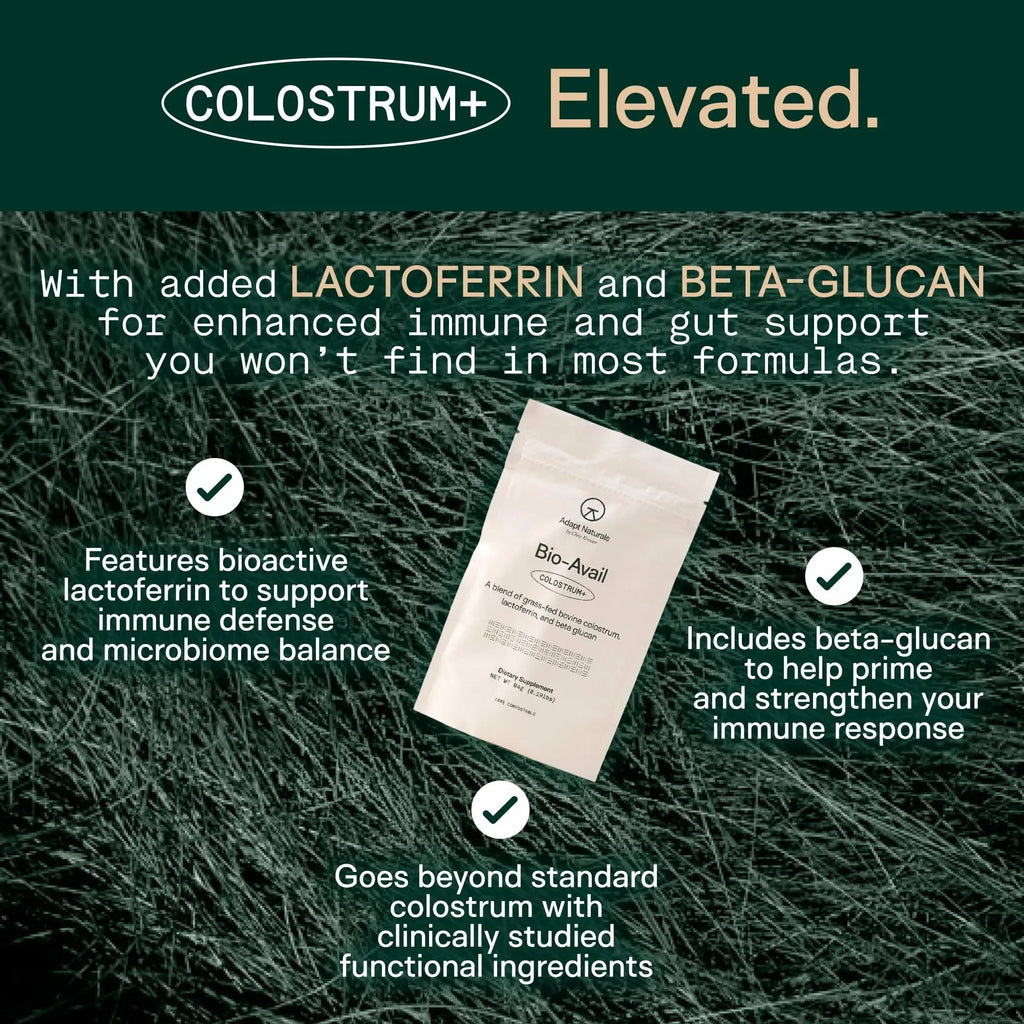 Adapt Naturals Colostrum Supplement with Lactoferrin & Beta-Glucan, Bio-Avail Grass Fed Bovine Colostrum Powder for Gut Health, Immune Support & Vitality | Non-GMO, 2500mg, Unflavored - 30 Days Supply - TrustMedUSA