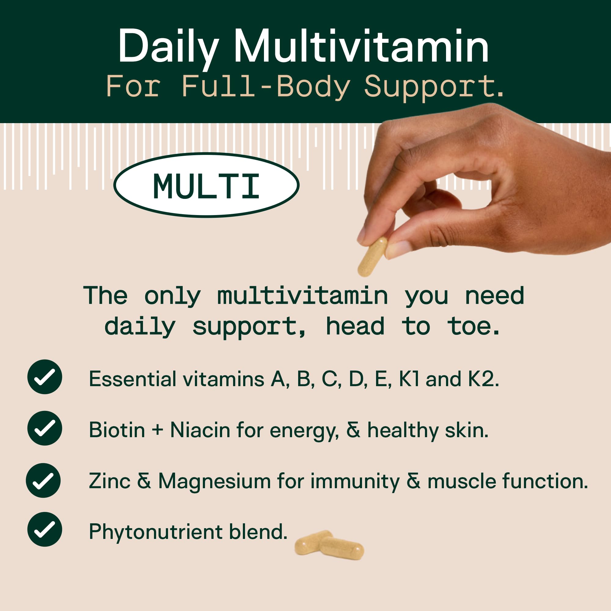 Adapt Naturals Multivitamin for Women & Men, Bioavailable Easy-to-Absorb Multivitamin Daily Supplement with Biotin, Niacin, Vitamin A, B, C, D, E, K1, Zinc, Magnesium - Immune Support - 30 Day Supply - TrustMedUSA