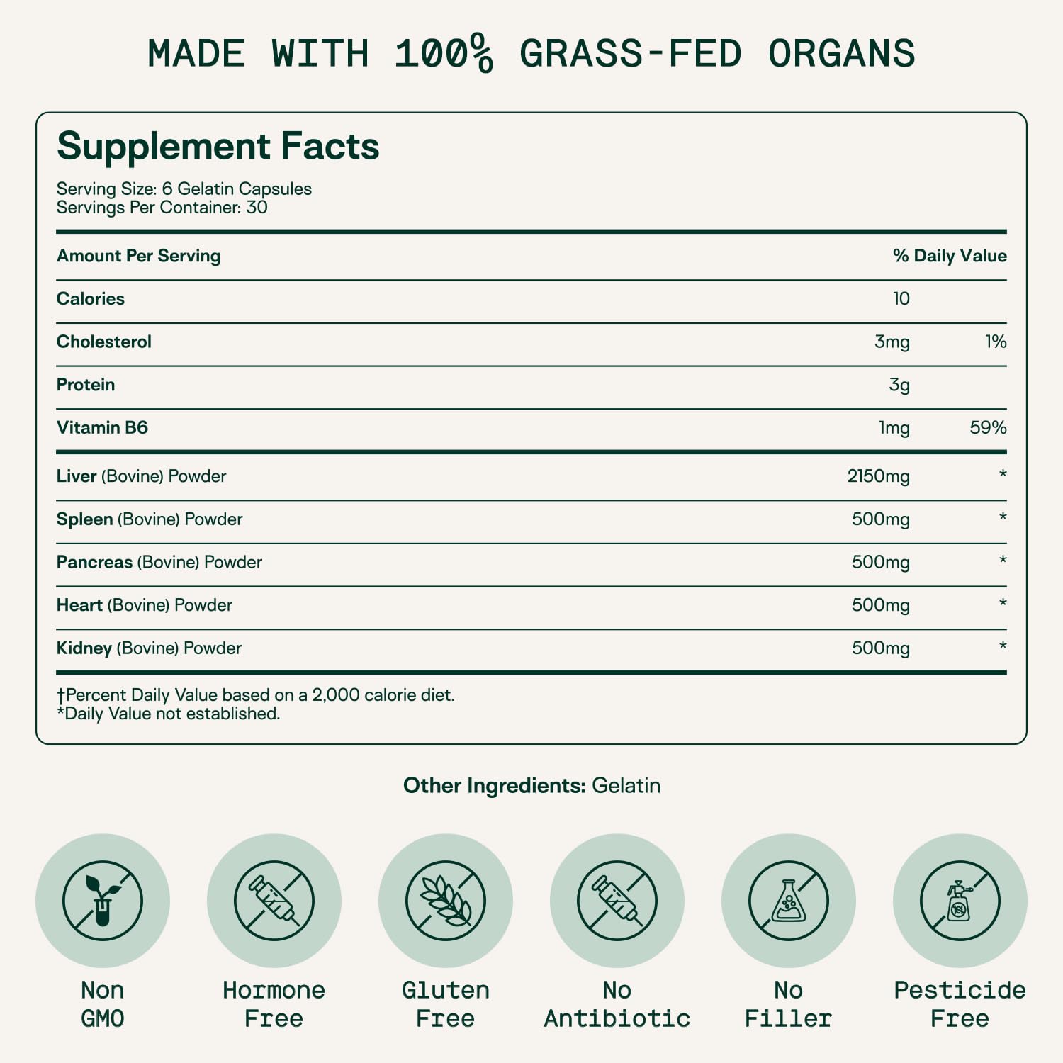 Adapt Naturals Organ Supplement, Bioavailable Grass Fed Beef Liver Capsules, Blend of Liver, Heart, Kidney, Pancreas & Spleen, Support Liver Cleanse Detox & Repair | Source of CoQ10-30 Days Supply - TrustMedUSA