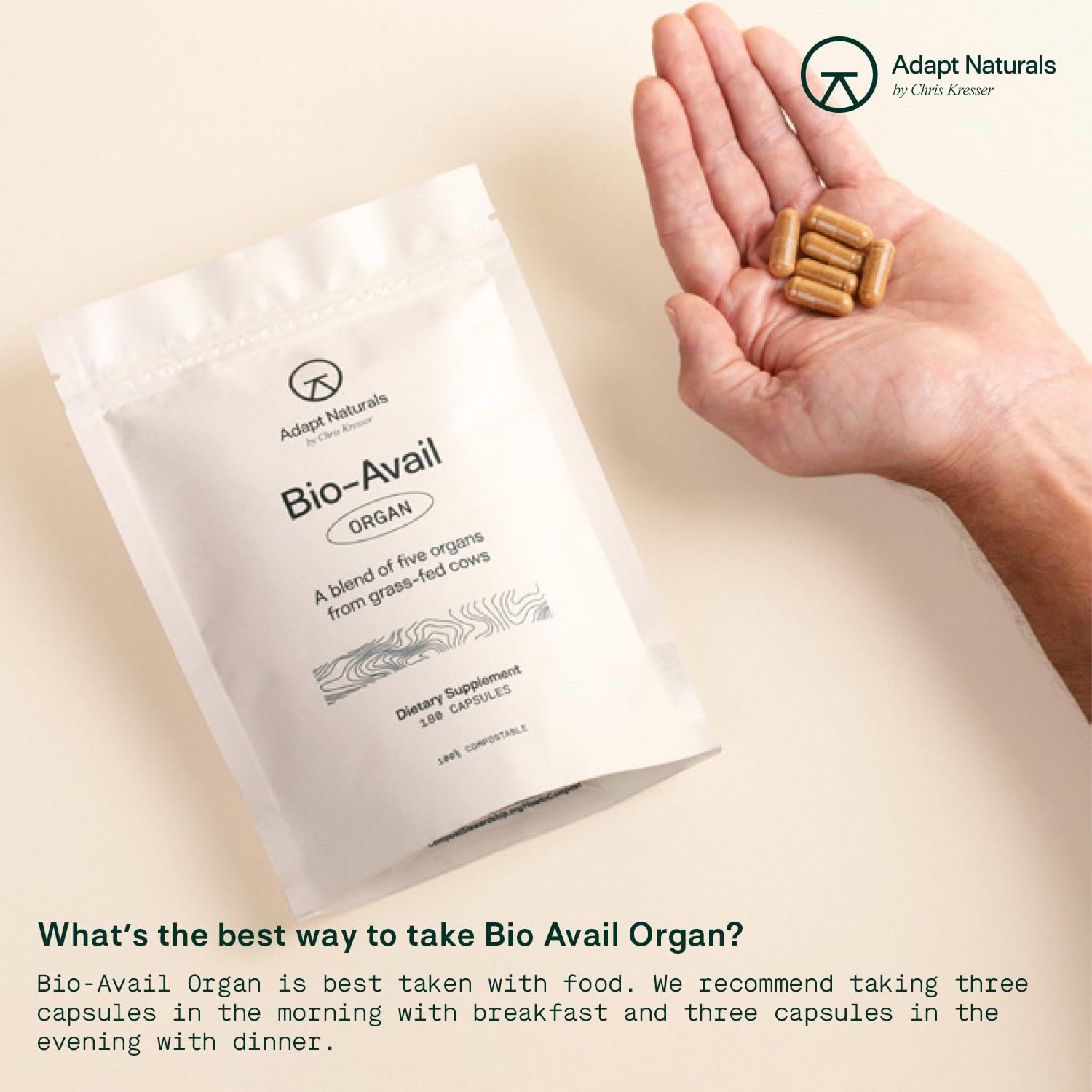 Adapt Naturals Organ Supplement, Bioavailable Grass Fed Beef Liver Capsules, Blend of Liver, Heart, Kidney, Pancreas & Spleen, Support Liver Cleanse Detox & Repair | Source of CoQ10-30 Days Supply - TrustMedUSA