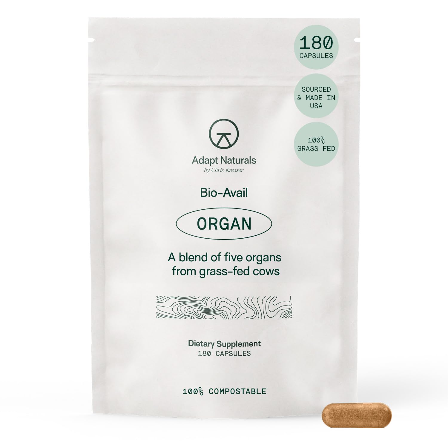 Adapt Naturals Organ Supplement, Bioavailable Grass Fed Beef Liver Capsules, Blend of Liver, Heart, Kidney, Pancreas & Spleen, Support Liver Cleanse Detox & Repair | Source of CoQ10-30 Days Supply - TrustMedUSA