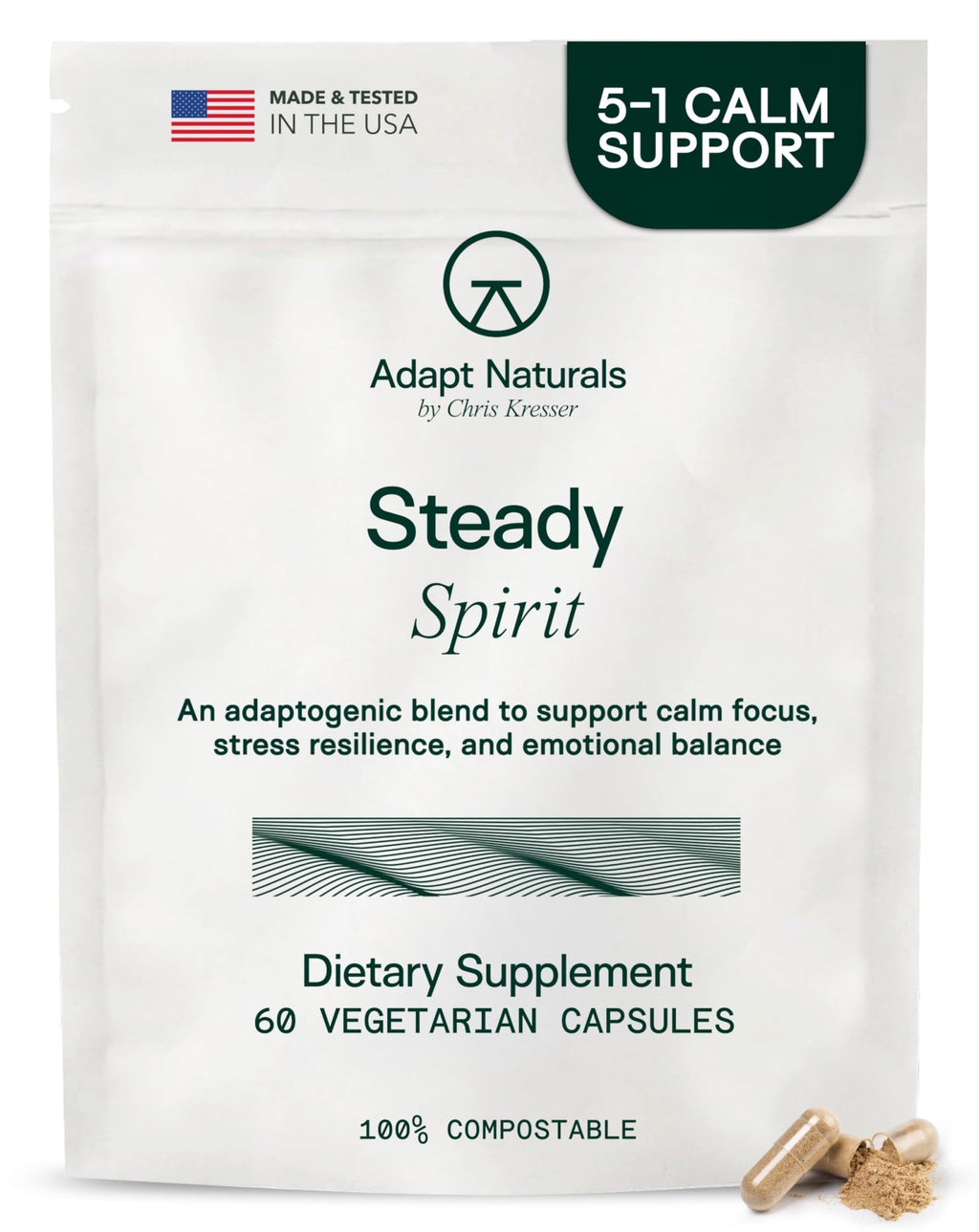 Adapt Naturals Steady Spirit Stress, Anxiety & Mood Support Supplement for Women and Men with Ashwagandha, L-Theanine, Holy Basil, Saffron, and Lemon Balm - Stress Relief Supplement - 30 Day Supply - TrustMedUSA