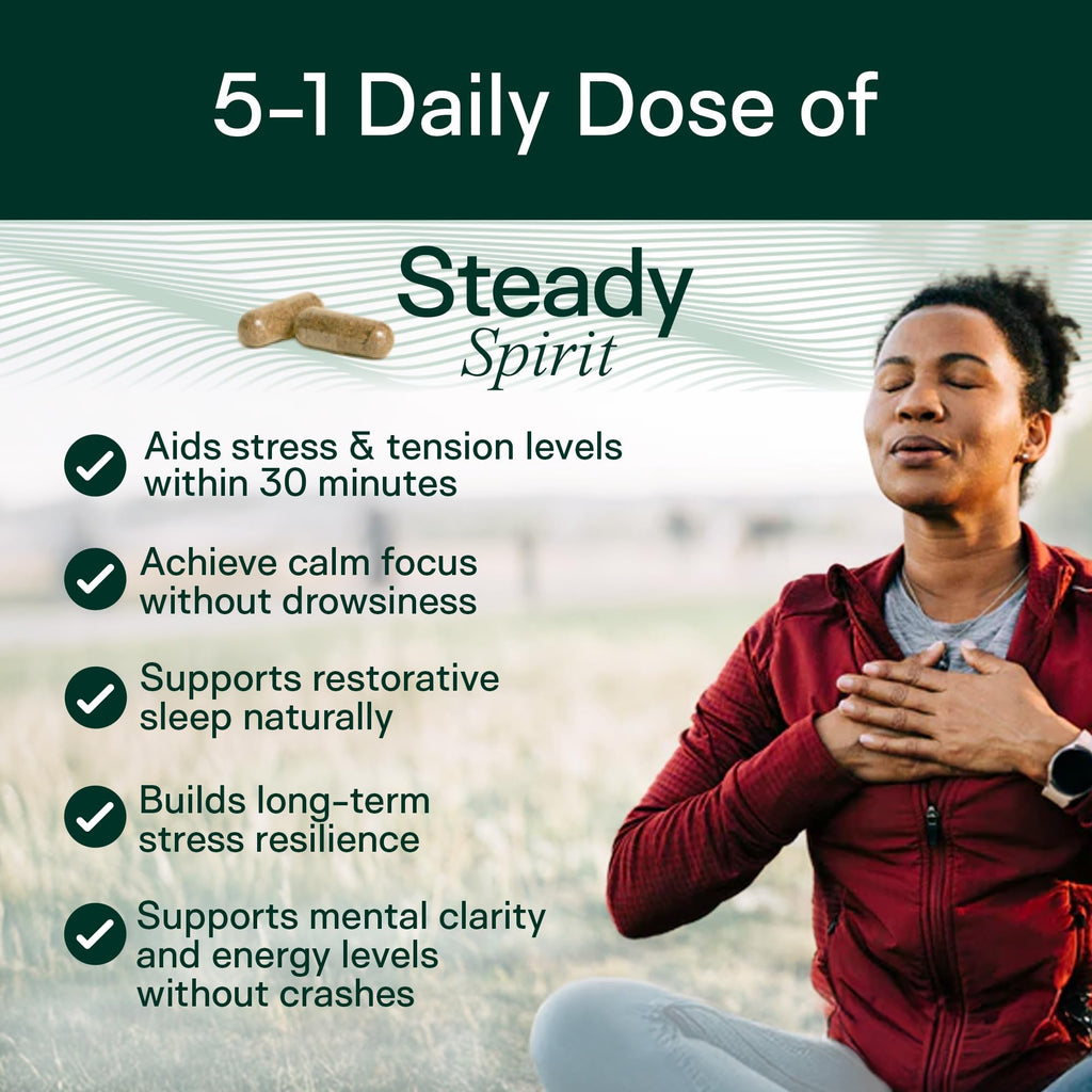 Adapt Naturals Steady Spirit Stress, Anxiety & Mood Support Supplement for Women and Men with Ashwagandha, L-Theanine, Holy Basil, Saffron, and Lemon Balm - Stress Relief Supplement - 30 Day Supply - TrustMedUSA