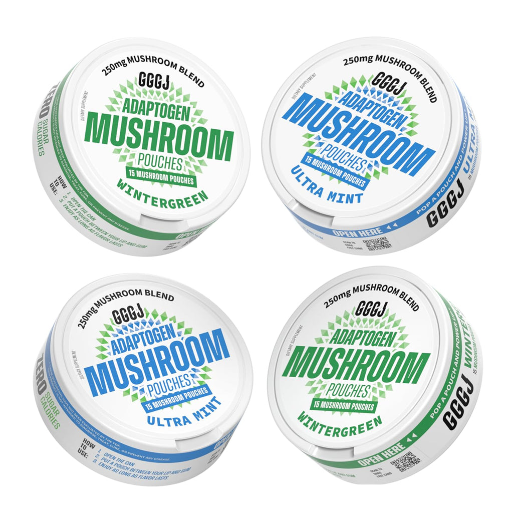 Adaptogen Mushroom Nootropic Pouches (4 Pack Bundle) - 250mg Mushroom Blend + 165mg Energy Blend, Nicotine Free & Caffeine Free, Ultra Pouch with Lion's Mane, Cordyceps, Reishi, Alpha-GPC, L-Theanine - TrustMedUSA