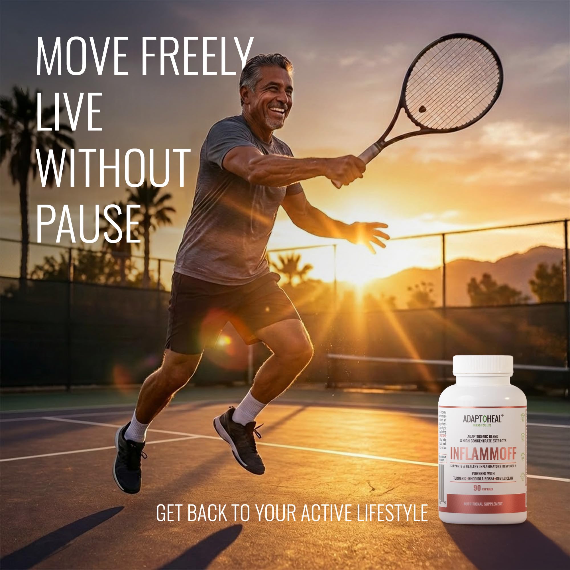 ADAPTOHEAL Inflammoff - Adaptogenic Supplement Designed to Support Joint, Muscle and Tissue Inflammation Naturally, 8 Highly Concentrated extracts with Turmeric and Rhodiola rosea (90 Capsules) - TrustMedUSA