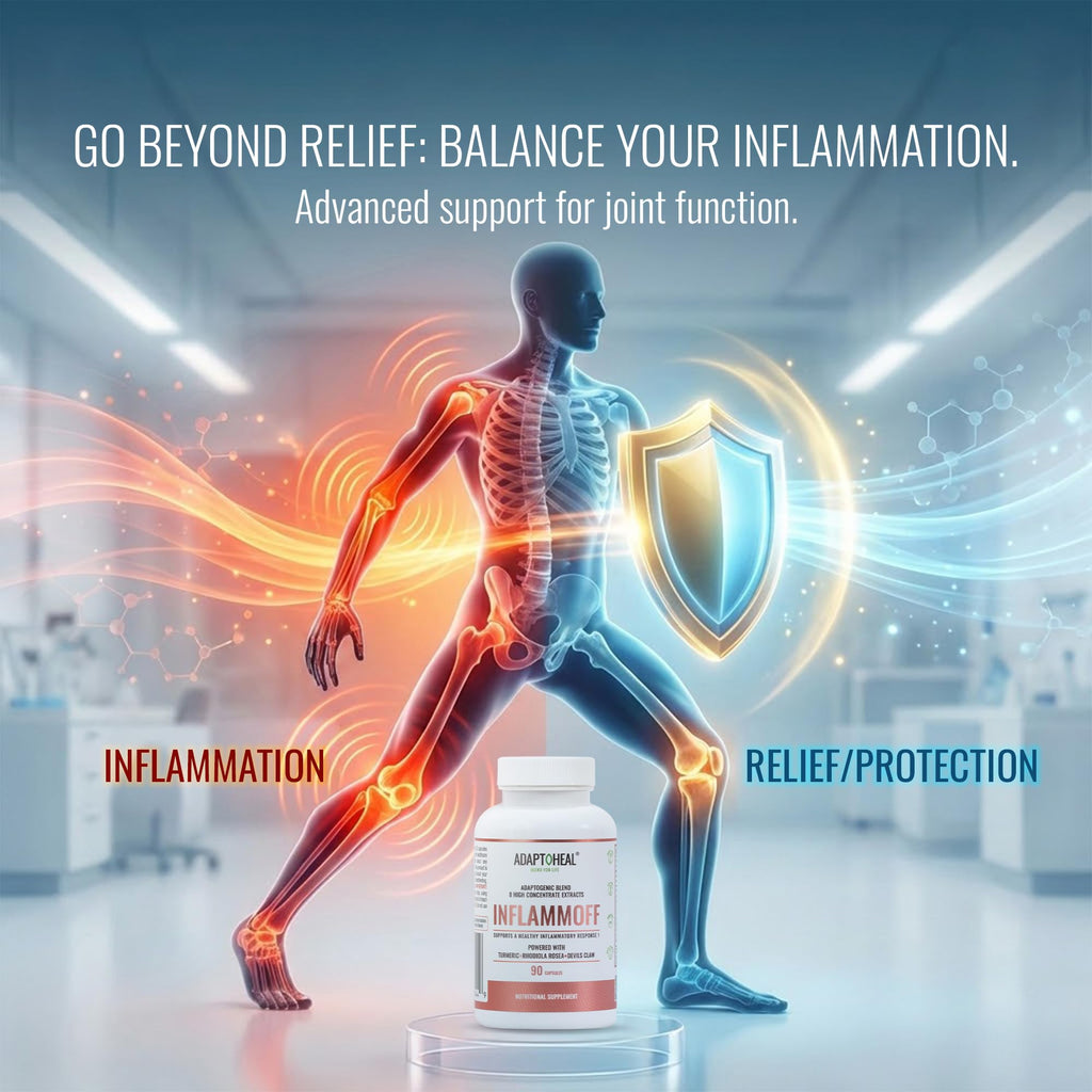 ADAPTOHEAL Inflammoff - Adaptogenic Supplement Designed to Support Joint, Muscle and Tissue Inflammation Naturally, 8 Highly Concentrated extracts with Turmeric and Rhodiola rosea (90 Capsules) - TrustMedUSA