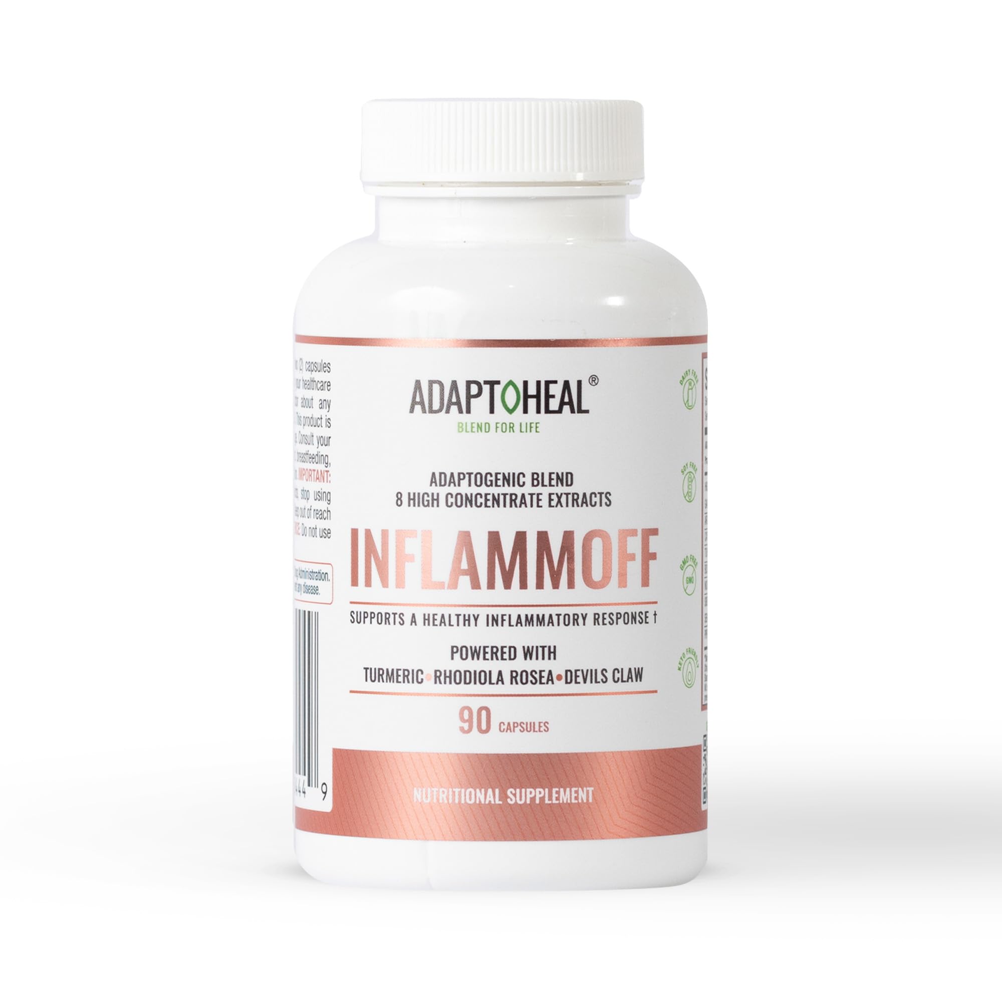 ADAPTOHEAL Inflammoff - Adaptogenic Supplement Designed to Support Joint, Muscle and Tissue Inflammation Naturally, 8 Highly Concentrated extracts with Turmeric and Rhodiola rosea (90 Capsules) - TrustMedUSA
