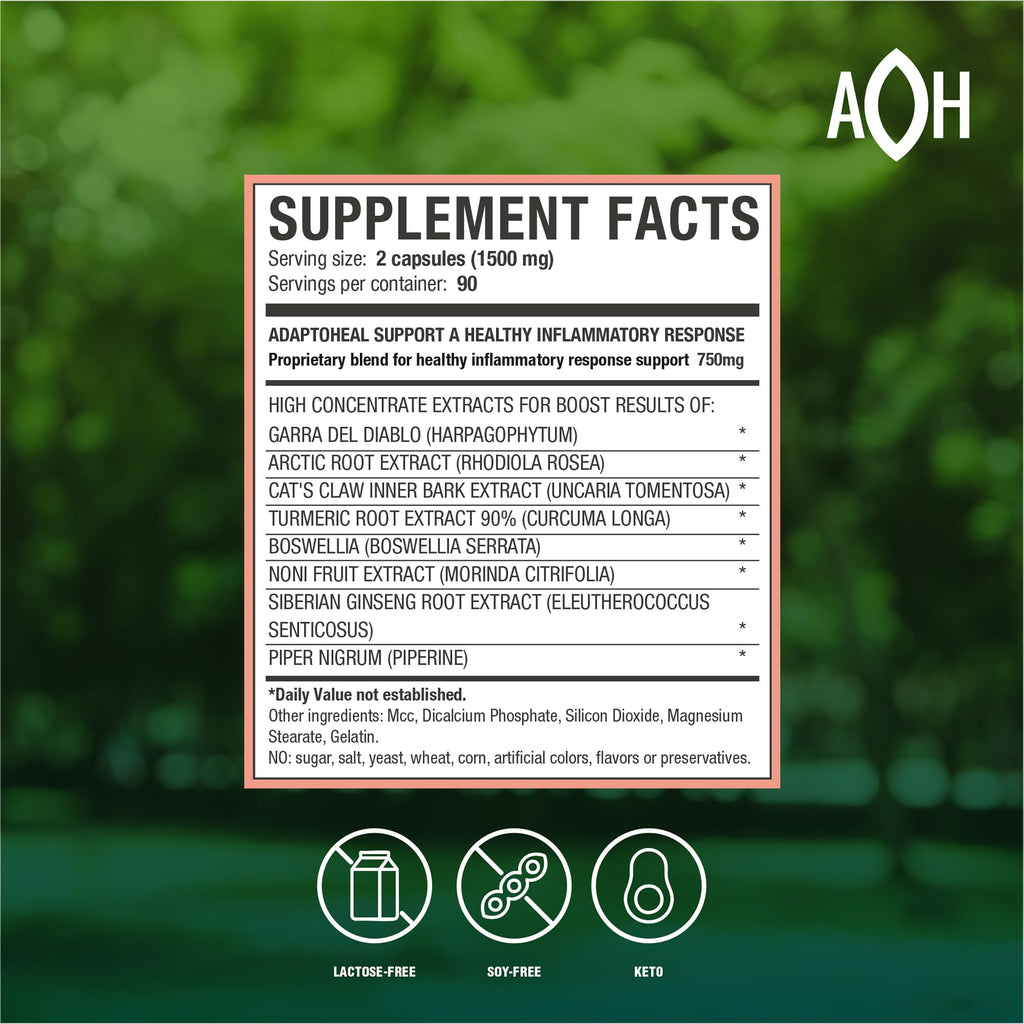 ADAPTOHEAL Inflammoff - Adaptogenic Supplement Designed to Support Joint, Muscle and Tissue Inflammation Naturally, 8 Highly Concentrated extracts with Turmeric and Rhodiola rosea (90 Capsules) - TrustMedUSA