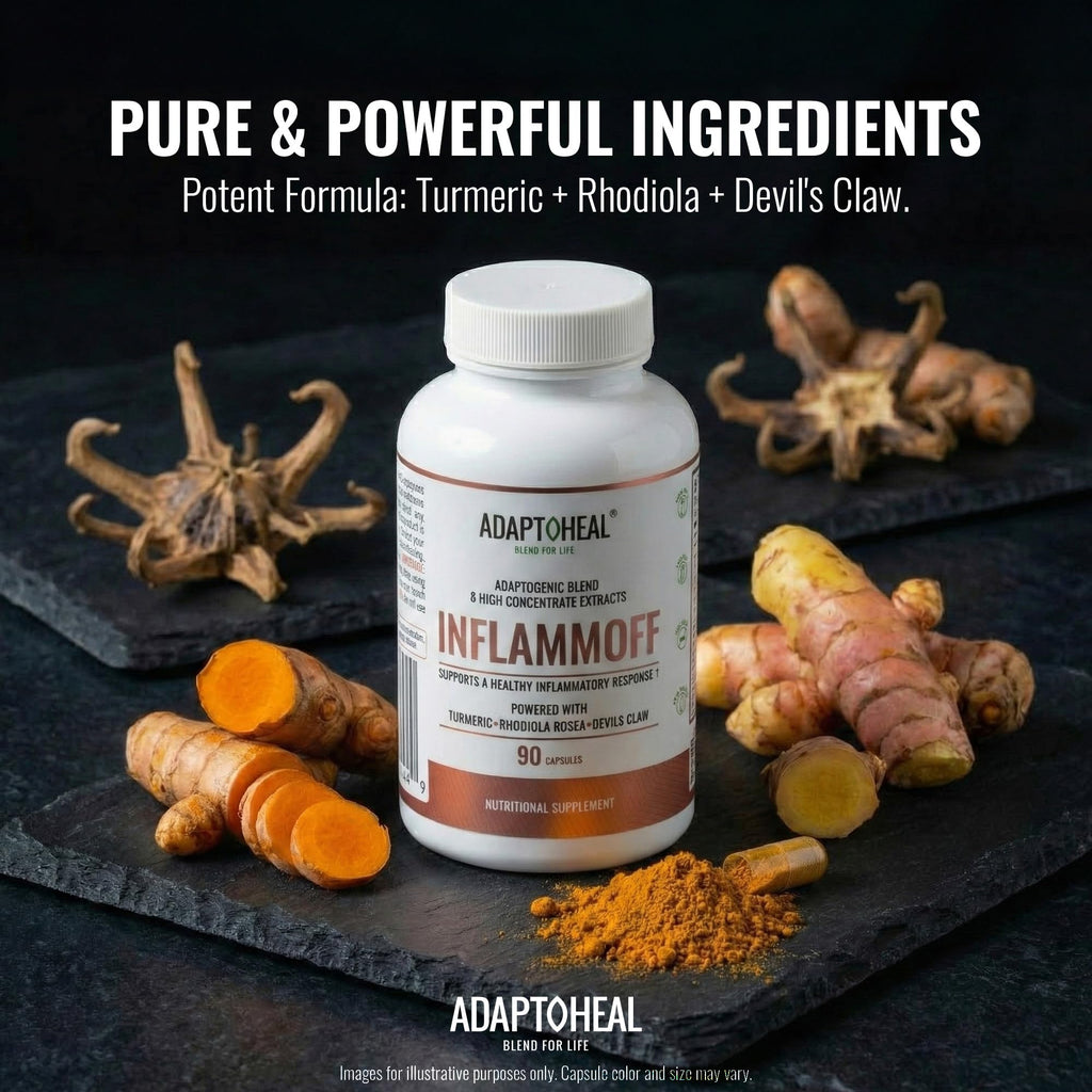 ADAPTOHEAL Inflammoff - Adaptogenic Supplement Designed to Support Joint, Muscle and Tissue Inflammation Naturally, 8 Highly Concentrated extracts with Turmeric and Rhodiola rosea (90 Capsules) - TrustMedUSA