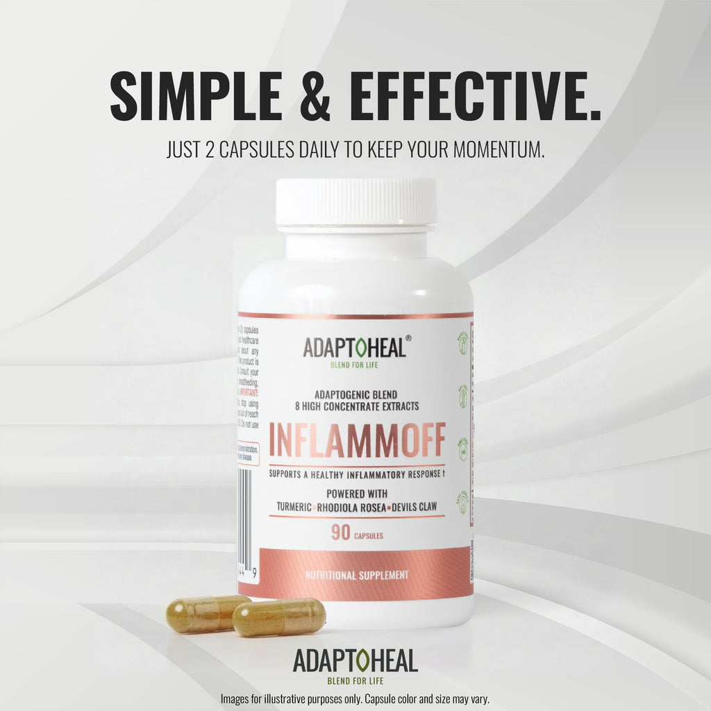 ADAPTOHEAL Inflammoff - Adaptogenic Supplement Designed to Support Joint, Muscle and Tissue Inflammation Naturally, 8 Highly Concentrated extracts with Turmeric and Rhodiola rosea (90 Capsules) - TrustMedUSA
