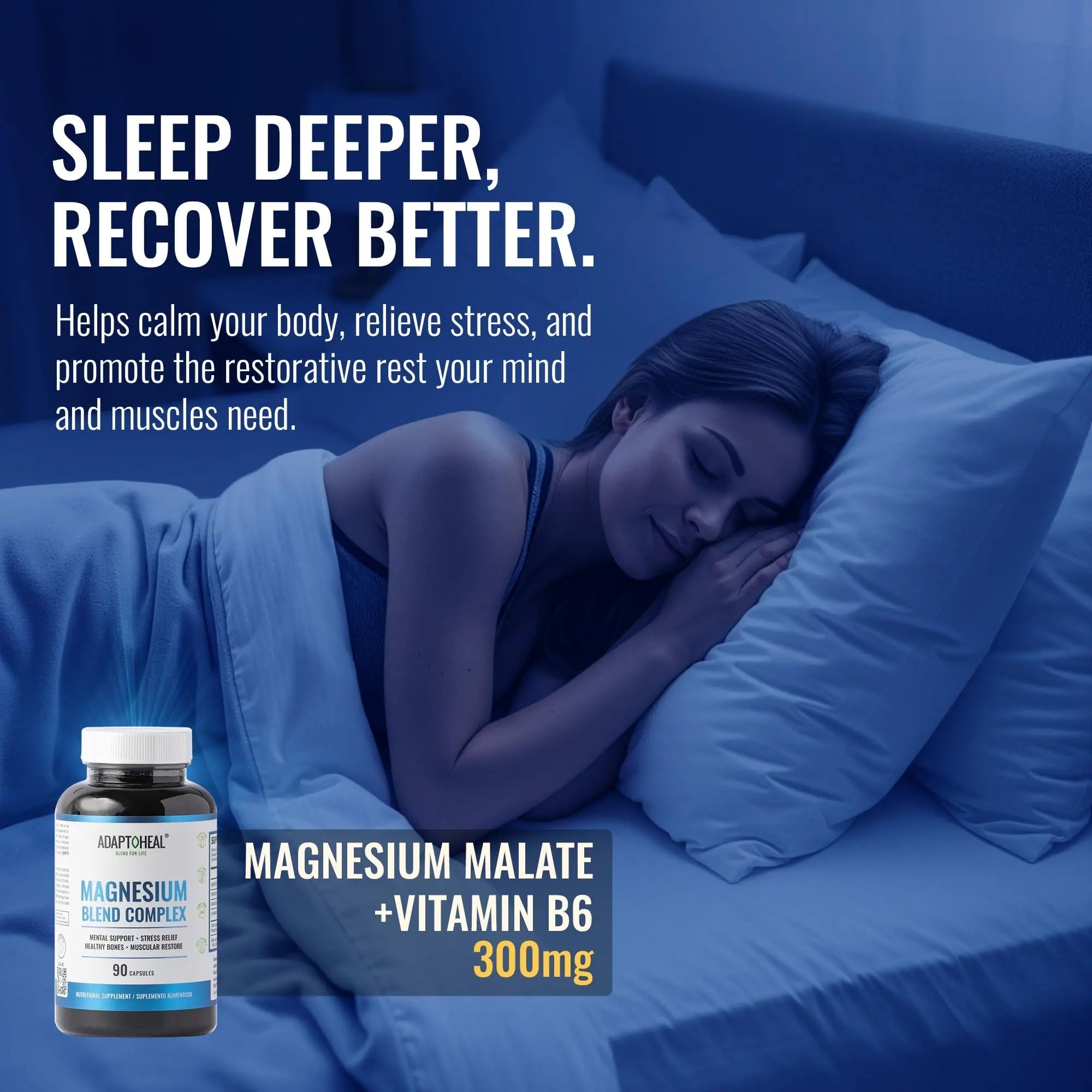 ADAPTOHEAL Magnesium Complex – Glycinate, Malate & Citrate with Vitamin B6, Sleep Support, Stress Relief, Muscle Relaxation, Nervous System Support – 90 Capsules - TrustMedUSA