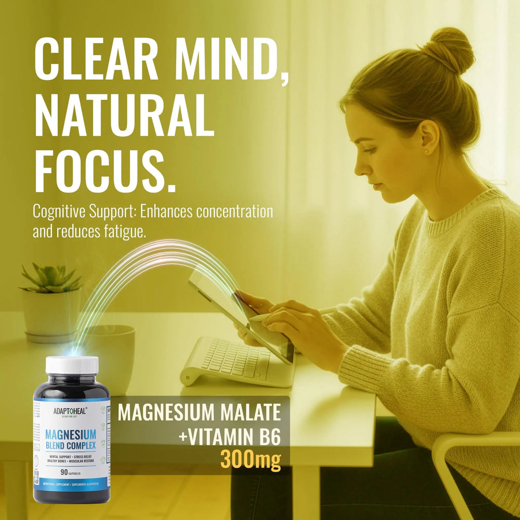 ADAPTOHEAL Magnesium Complex – Glycinate, Malate & Citrate with Vitamin B6, Sleep Support, Stress Relief, Muscle Relaxation, Nervous System Support – 90 Capsules - TrustMedUSA