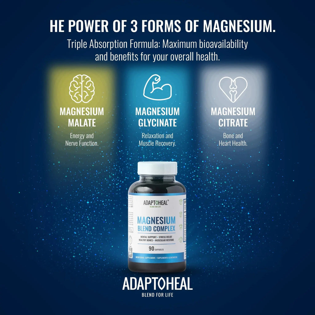 ADAPTOHEAL Magnesium Complex – Glycinate, Malate & Citrate with Vitamin B6, Sleep Support, Stress Relief, Muscle Relaxation, Nervous System Support – 90 Capsules - TrustMedUSA