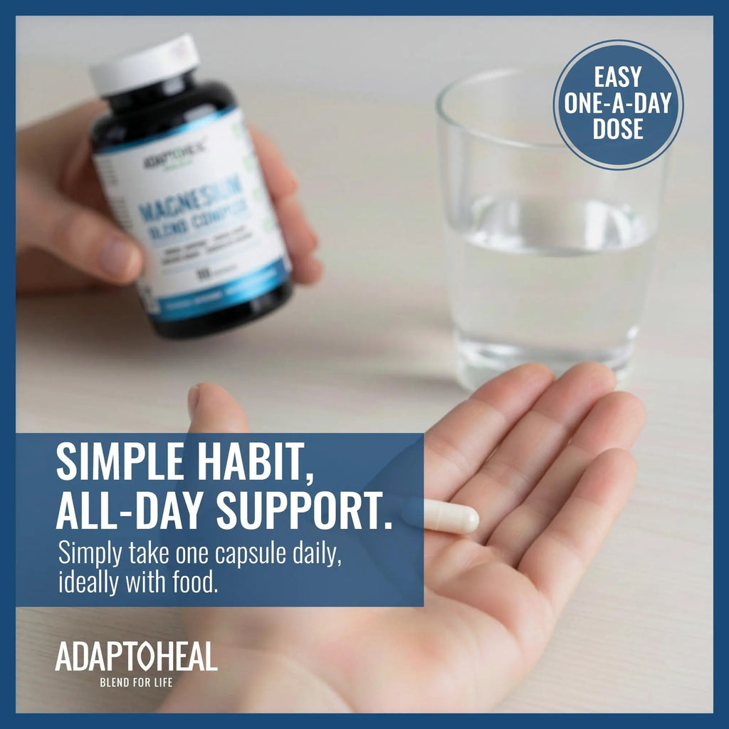 ADAPTOHEAL Magnesium Complex – Glycinate, Malate & Citrate with Vitamin B6, Sleep Support, Stress Relief, Muscle Relaxation, Nervous System Support – 90 Capsules - TrustMedUSA