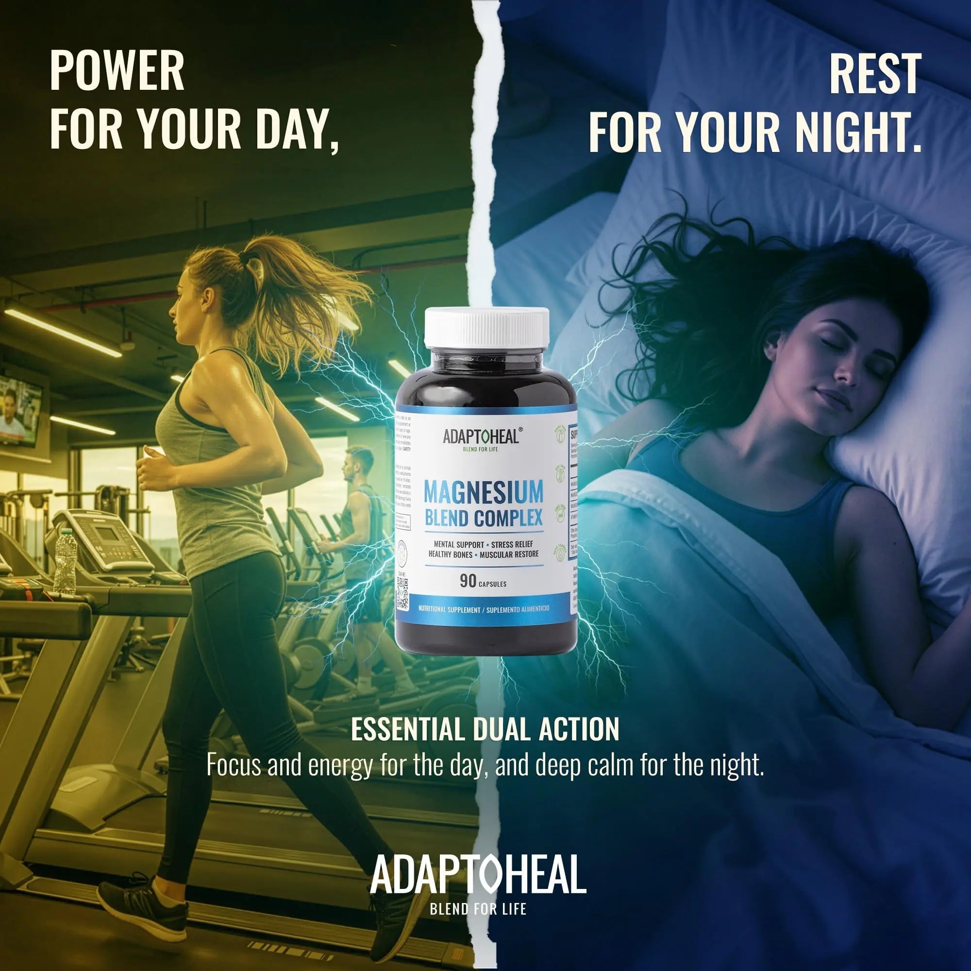 ADAPTOHEAL Magnesium Complex – Glycinate, Malate & Citrate with Vitamin B6, Sleep Support, Stress Relief, Muscle Relaxation, Nervous System Support – 90 Capsules - TrustMedUSA