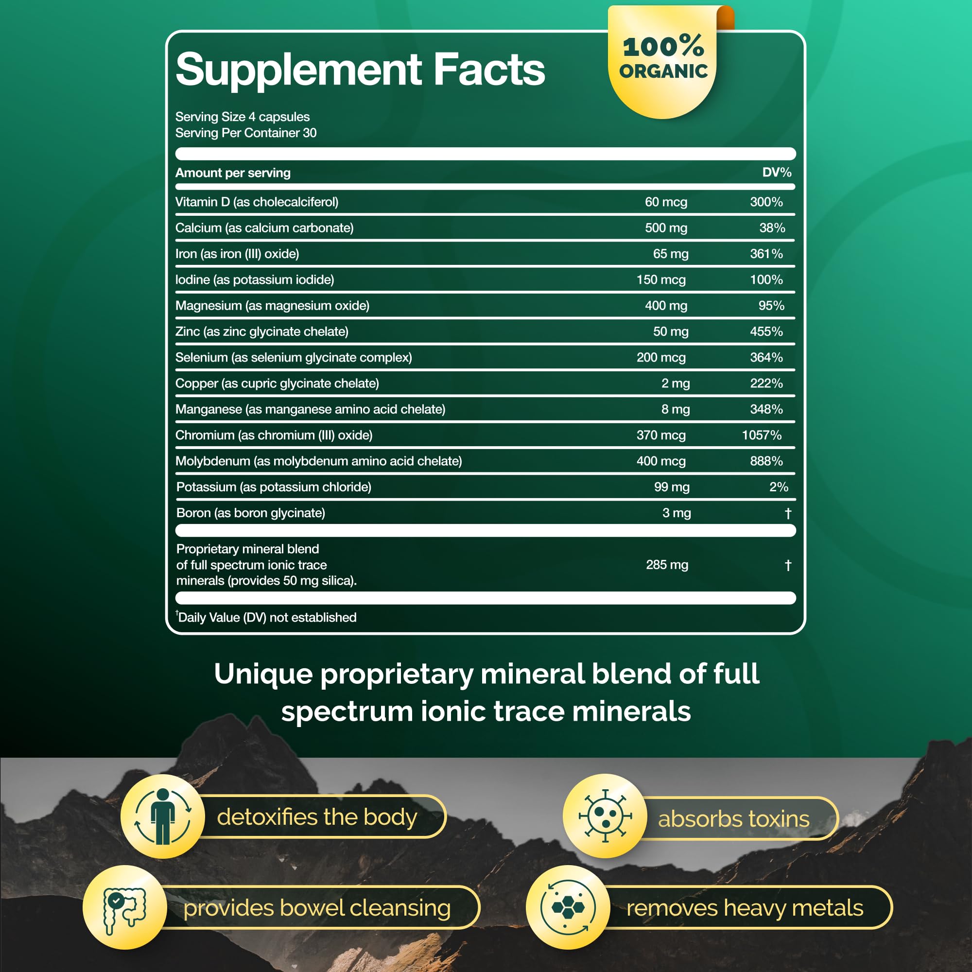 ADEO2 - Premium Blend of 52 Trace Minerals Complex with Essential Minerals in Chelated Form – All Natural and 100% Organic - 120 Capsules - Full Spectrum Ionic Mineral Blend - Safe for Women and Men - TrustMedUSA
