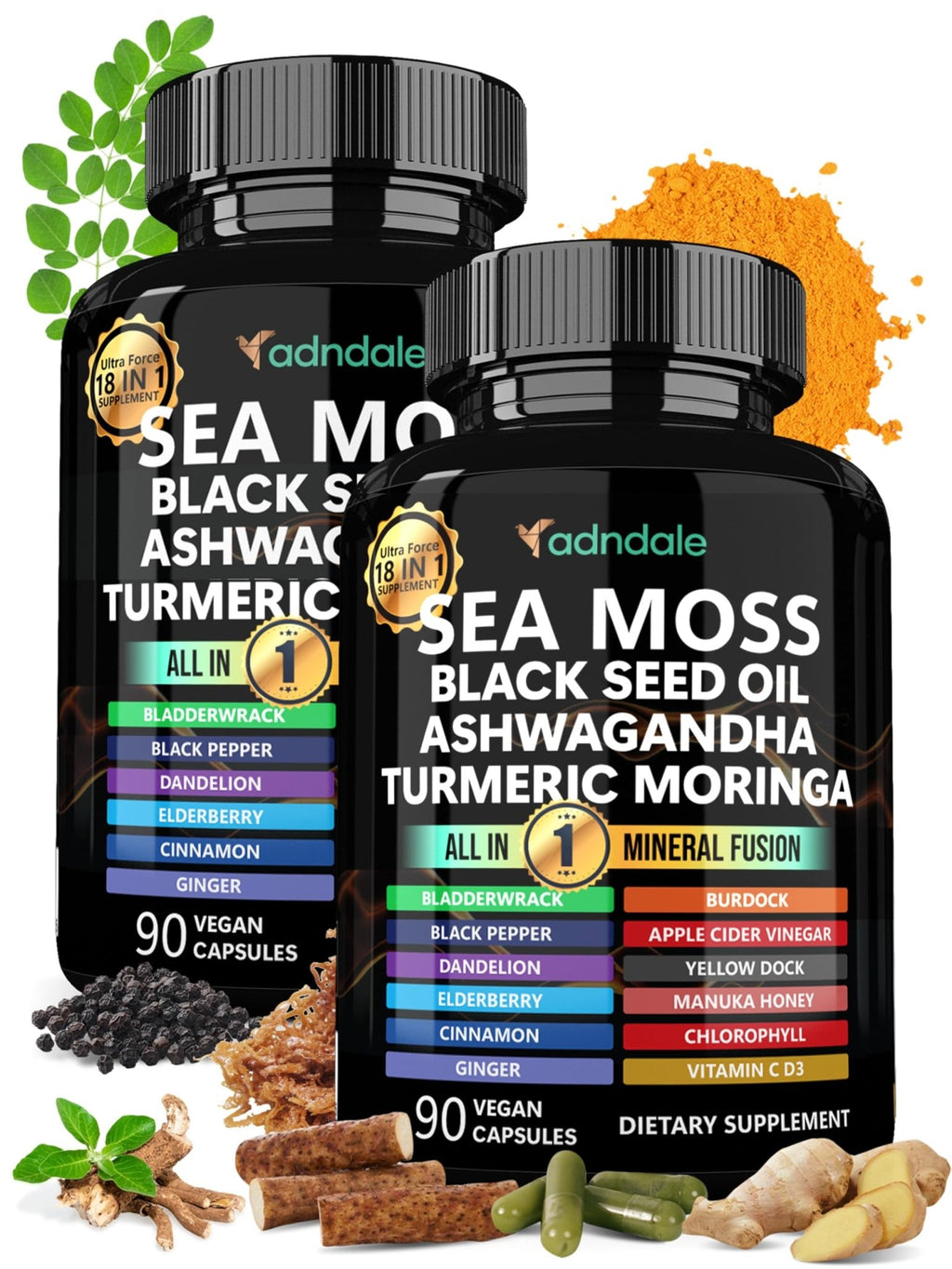 Adndale Sea Moss Capsules - Sea Moss Blend with Ashwagandha, Turmeric & Black Seed Oil - 180 Count - TrustMedUSA