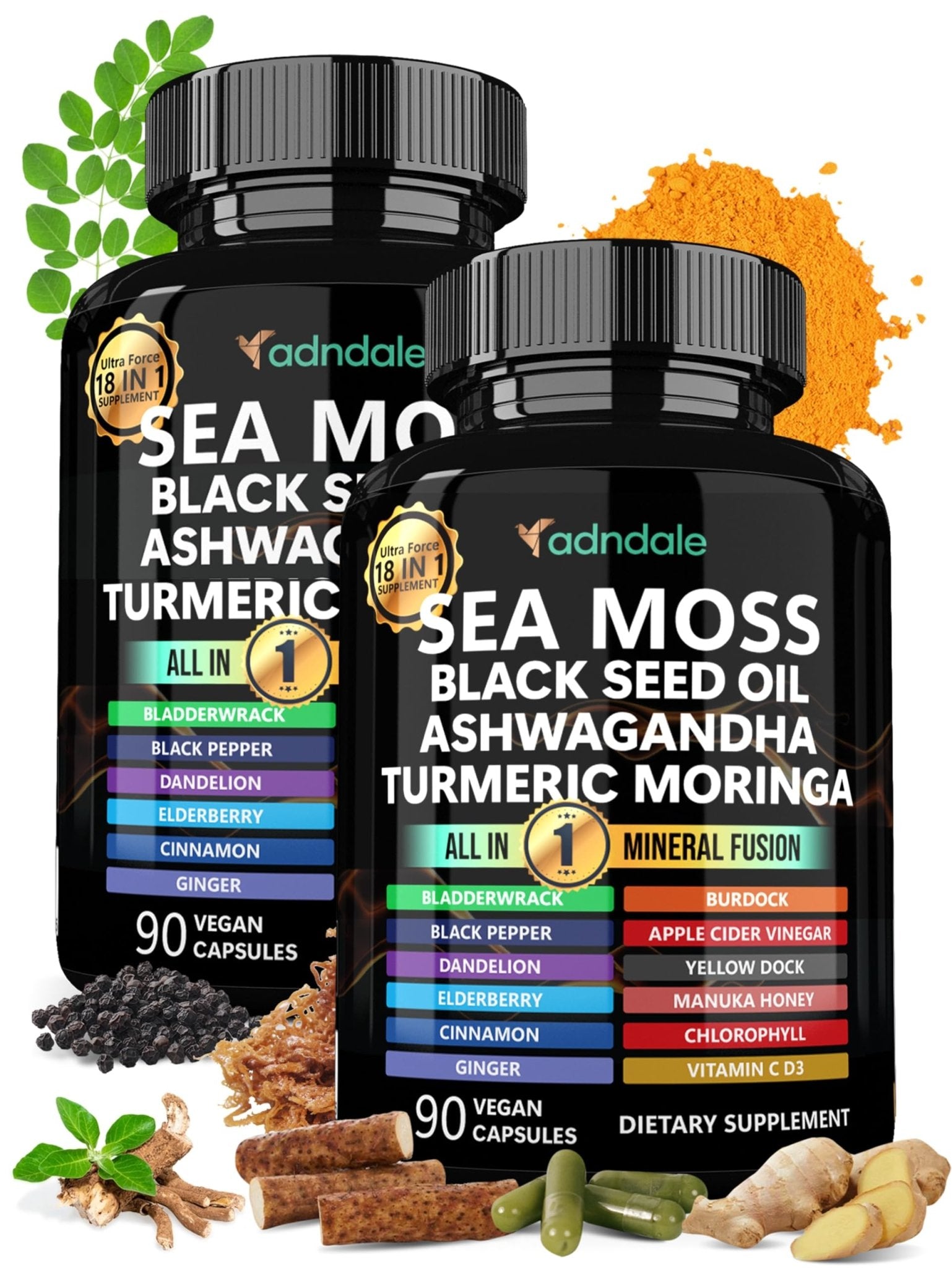 Adndale Sea Moss Capsules - Sea Moss Blend with Ashwagandha, Turmeric & Black Seed Oil - 180 Count - TrustMedUSA