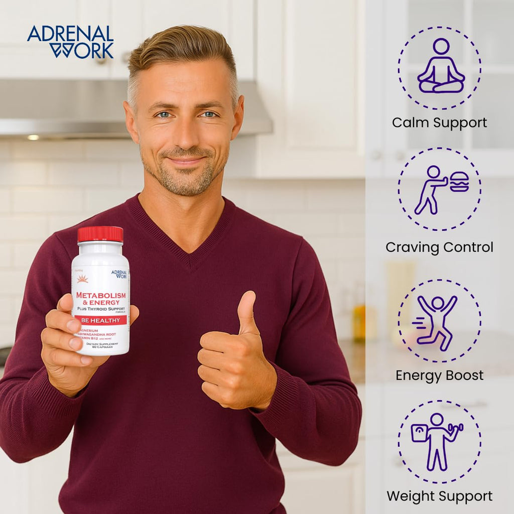 Adrenalwork Adrenal Support Supplement - Organic Ashwagandha Capsules for Stress Relief, Calm Energy & Focus - Adaptogen Blend with Rhodiola & Holy Basil - Men & Women - 60 Capsules - TrustMedUSA