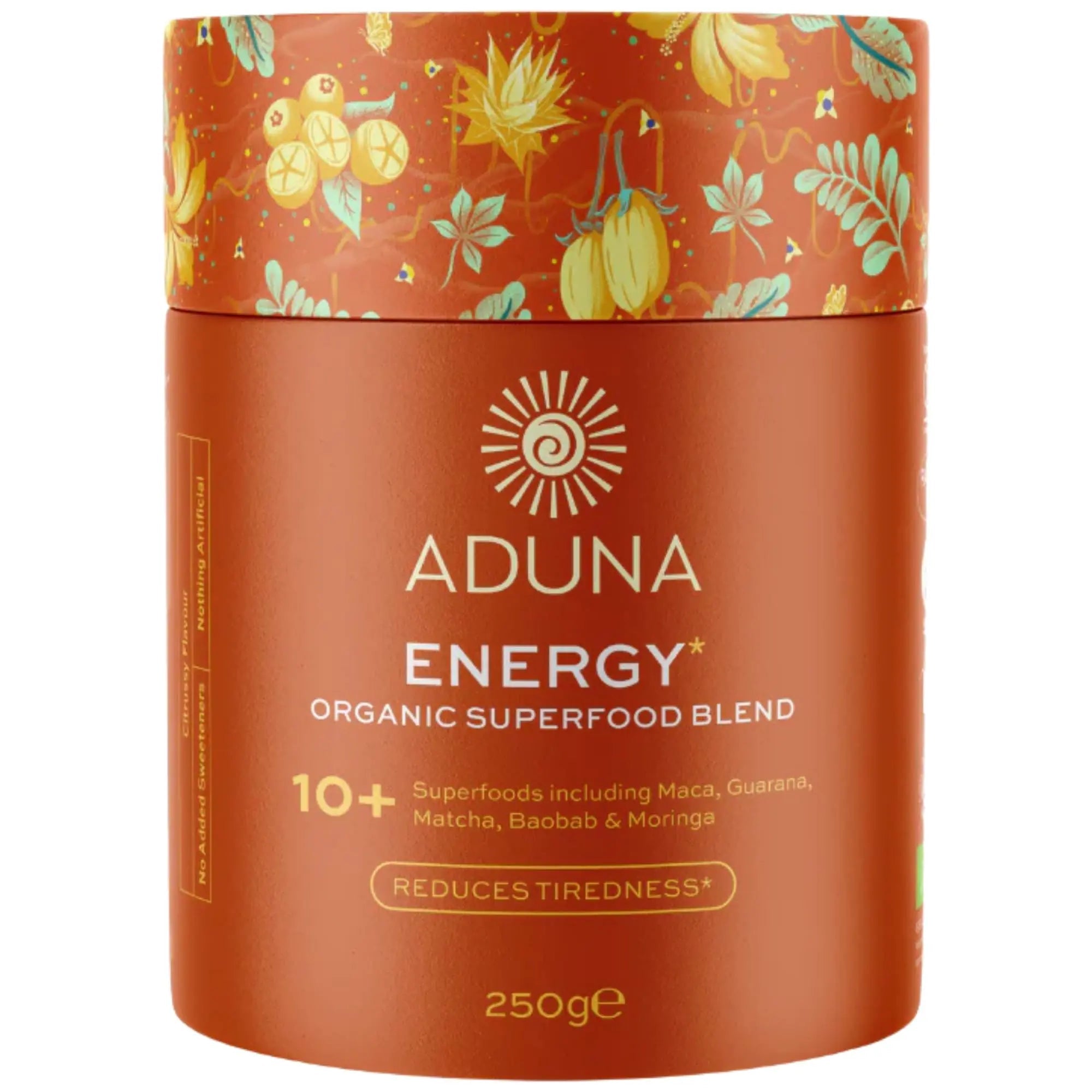 Aduna Organic Energy Superfood Blend | 100% Natural Stir-in Blend With 10+ Superfoods for Natural Energy, Focus & Reduced Tiredness | Vegan Powder for Yogurt, Juices, & Smoothies | 250g - TrustMedUSA