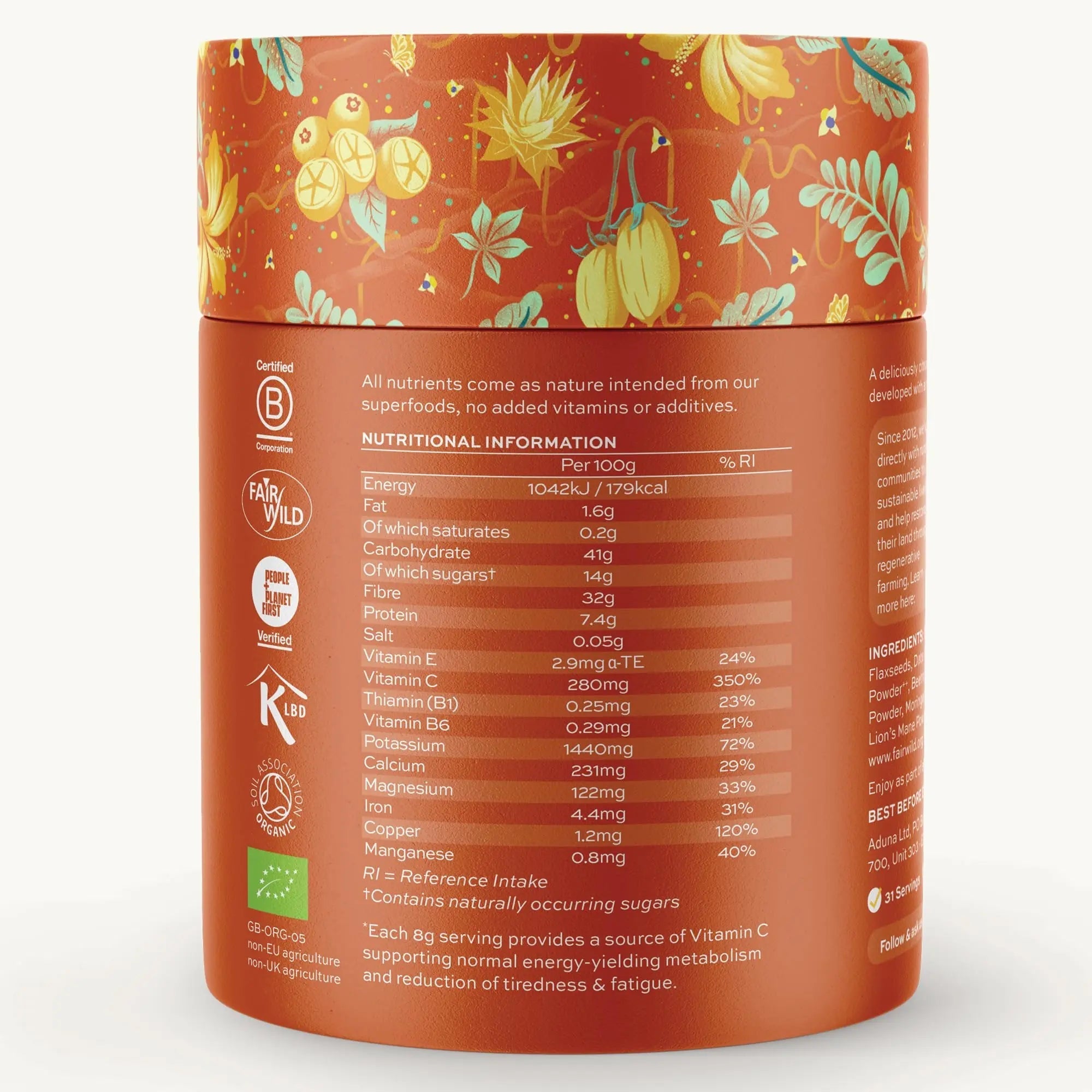 Aduna Organic Energy Superfood Blend | 100% Natural Stir-in Blend With 10+ Superfoods for Natural Energy, Focus & Reduced Tiredness | Vegan Powder for Yogurt, Juices, & Smoothies | 250g - TrustMedUSA