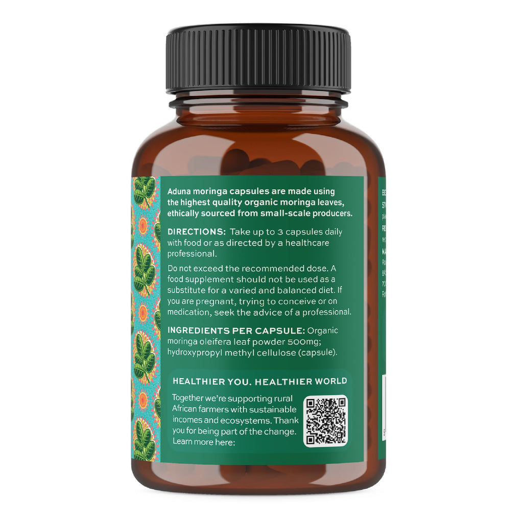 Aduna Organic Moringa Capsules 1500mg | 100% Pure Moringa Leaf for Energy, Immunity & Focus | Natural Plant-Based Food Supplement for Tiredness, Recovery & Breastfeeding | 180 Vegan Capsules - TrustMedUSA