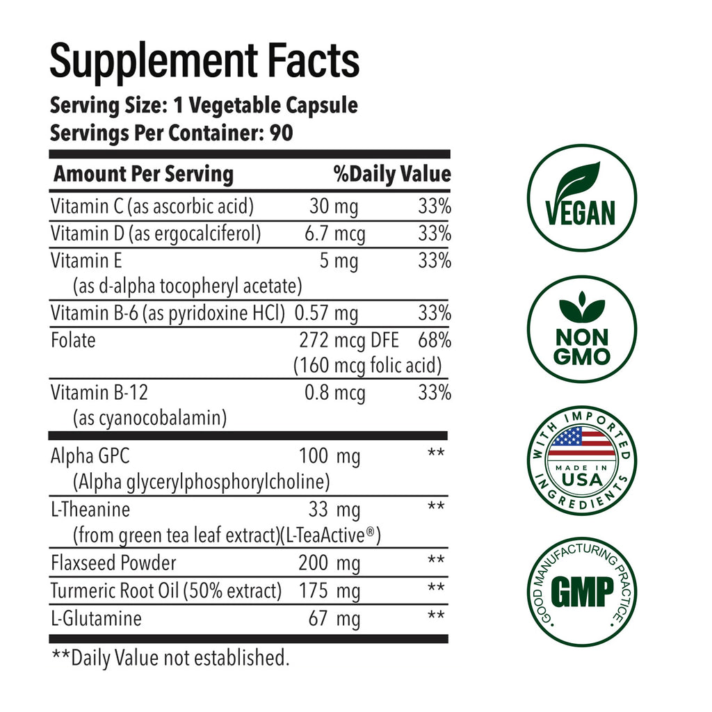 Advanced Brain Health Supplement with Alpha GPC, L-Theanine, L-Glutamine for Memory and Focus - 90 Capsules - TrustMedUSA