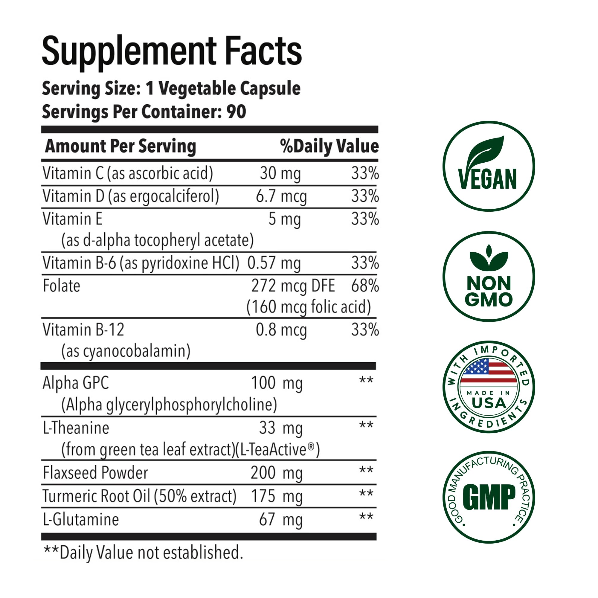 Advanced Brain Health Supplement with Alpha GPC, L-Theanine, L-Glutamine for Memory and Focus - 90 Capsules - TrustMedUSA
