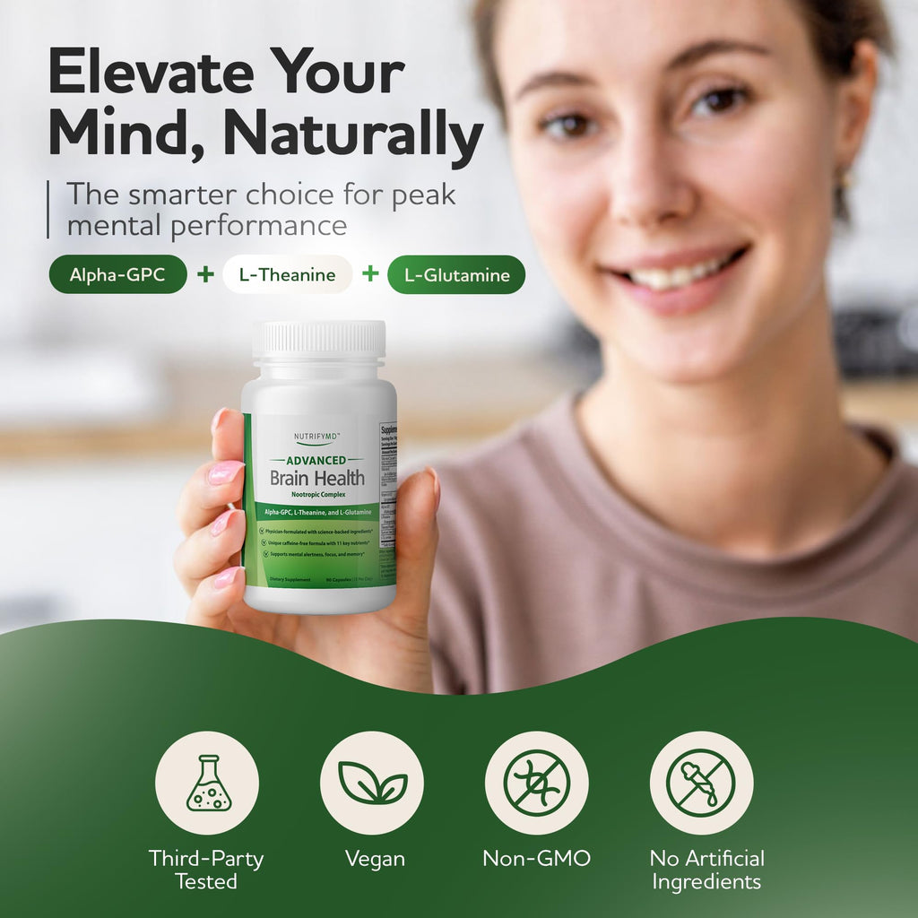 Advanced Brain Health Supplement with Alpha GPC, L-Theanine, L-Glutamine for Memory and Focus - 90 Capsules - TrustMedUSA