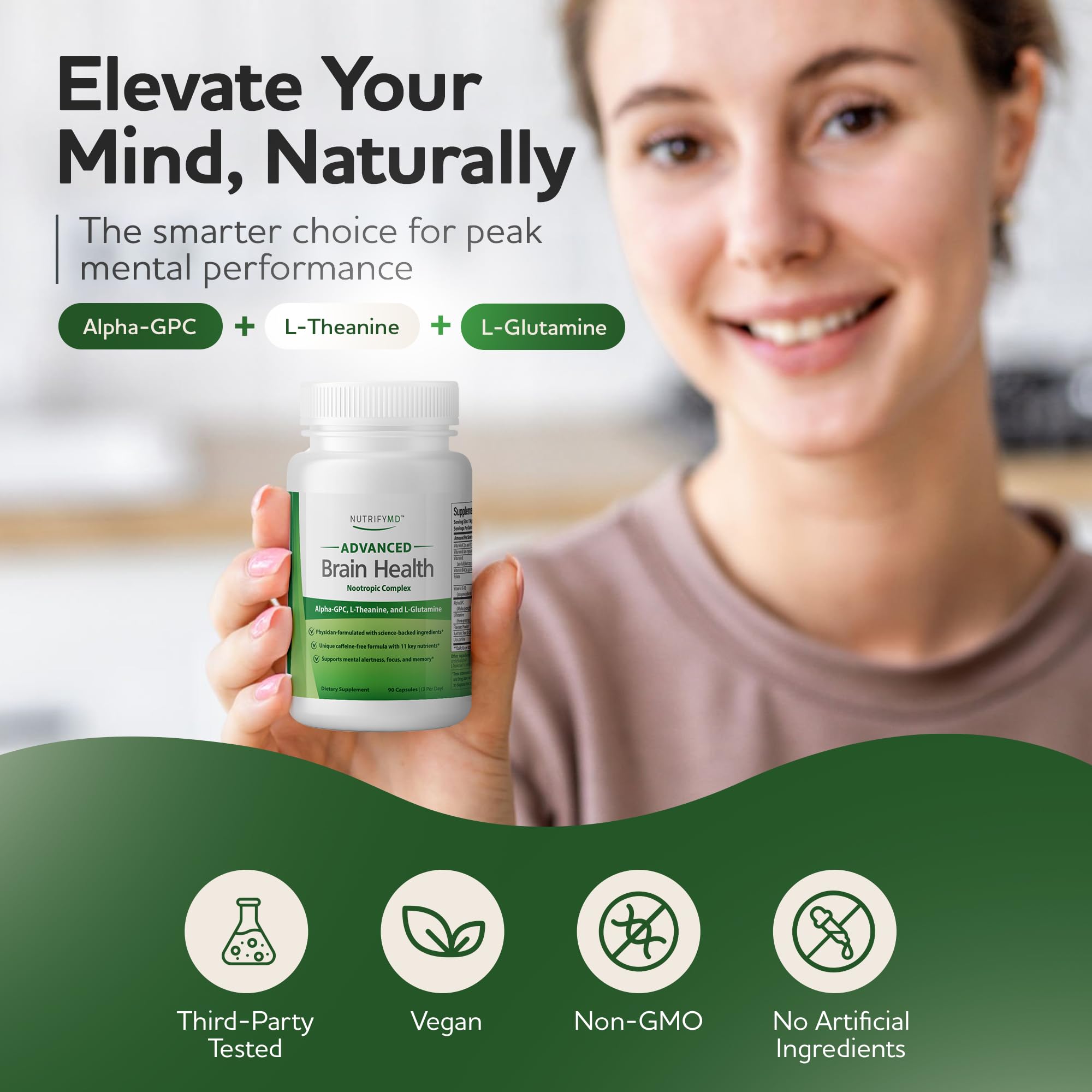 Advanced Brain Health Supplement with Alpha GPC, L-Theanine, L-Glutamine for Memory and Focus - 90 Capsules - TrustMedUSA