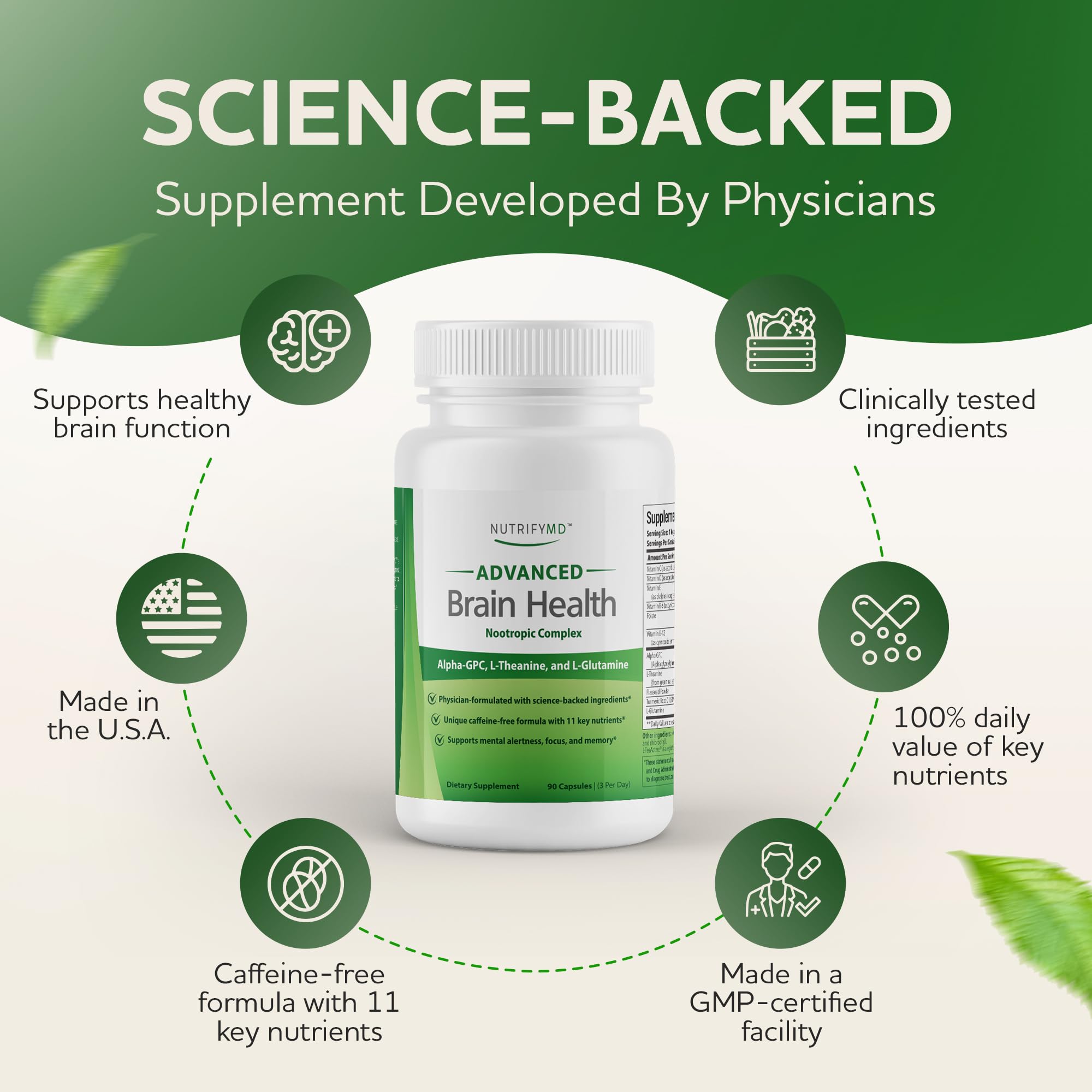 Advanced Brain Health Supplement with Alpha GPC, L-Theanine, L-Glutamine for Memory and Focus - 90 Capsules - TrustMedUSA