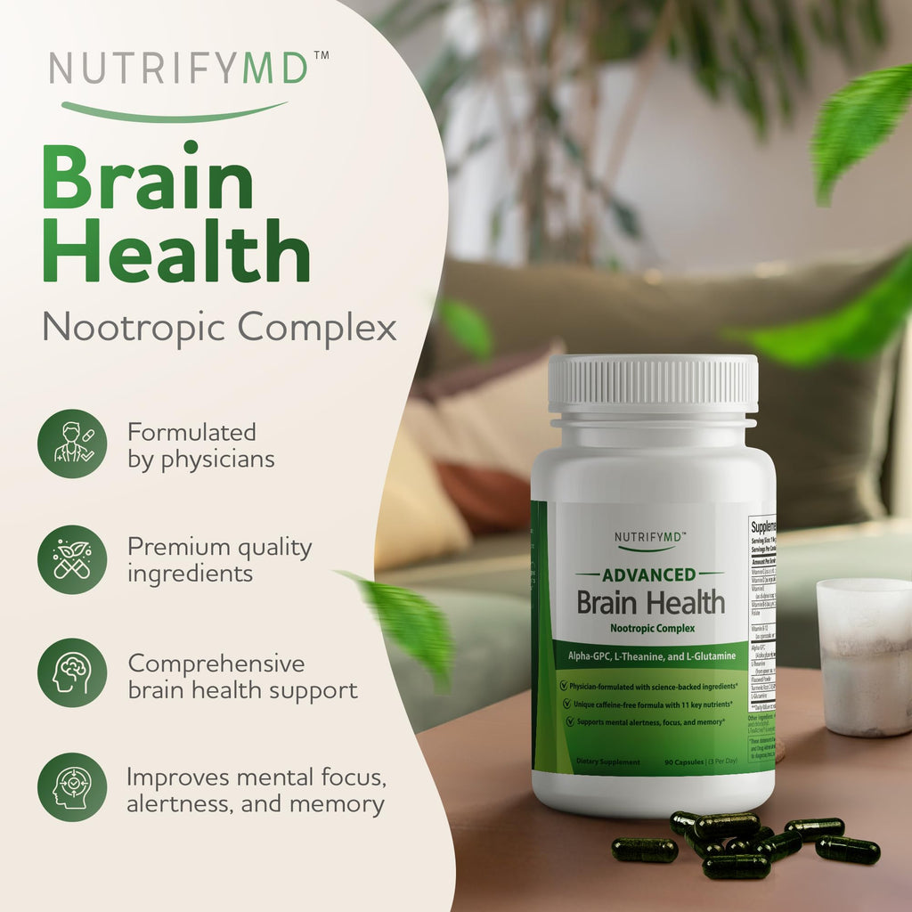 Advanced Brain Health Supplement with Alpha GPC, L-Theanine, L-Glutamine for Memory and Focus - 90 Capsules - TrustMedUSA