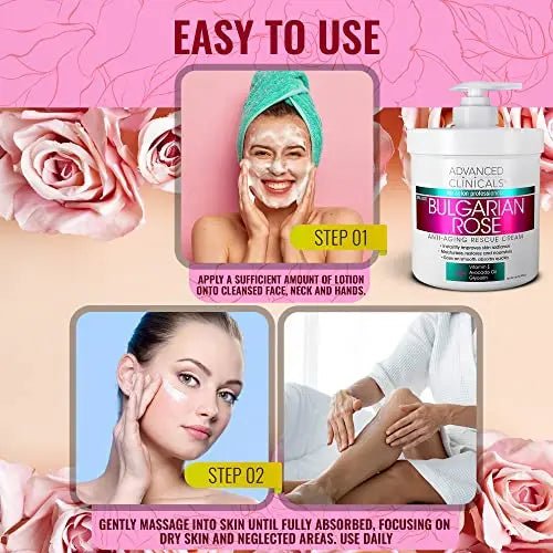 Advanced Clinicals Bulgarian Rose Anti Aging Vitamin E Moisturizer Body Lotion & Face - TrustMedUSA