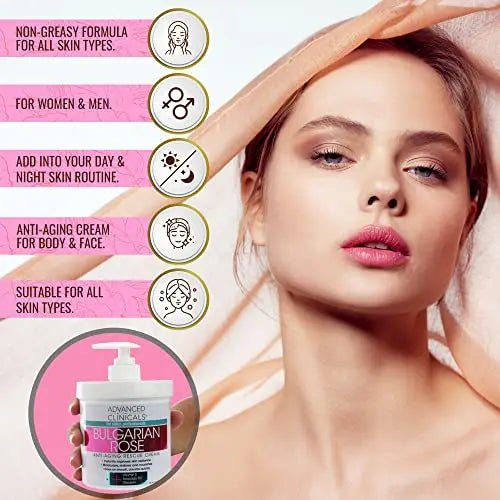 Advanced Clinicals Bulgarian Rose Anti Aging Vitamin E Moisturizer Body Lotion & Face - TrustMedUSA
