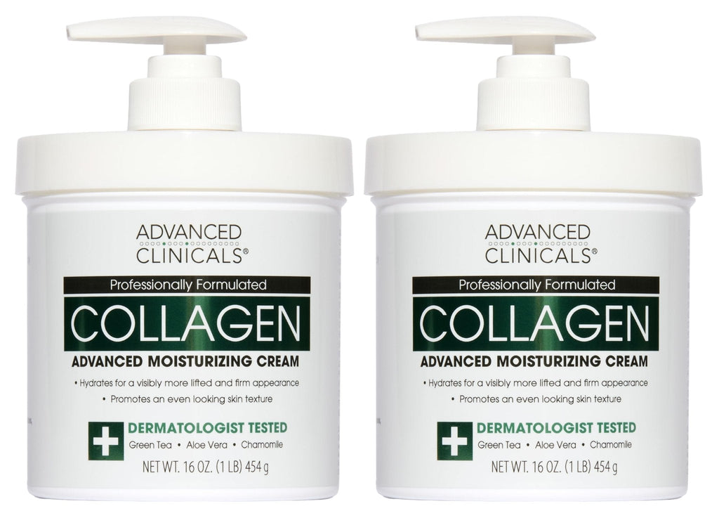 Advanced Clinicals Collagen Cream Body Lotion & Face Moisturizer W/Vitamin E | Skincare Moisturizing Collagen Lotion For Women, Men, Hand, & Neck Improves Look Of Crepey Skin & Uneven Dry Skin, 2pc - Maple Wellness Supplements