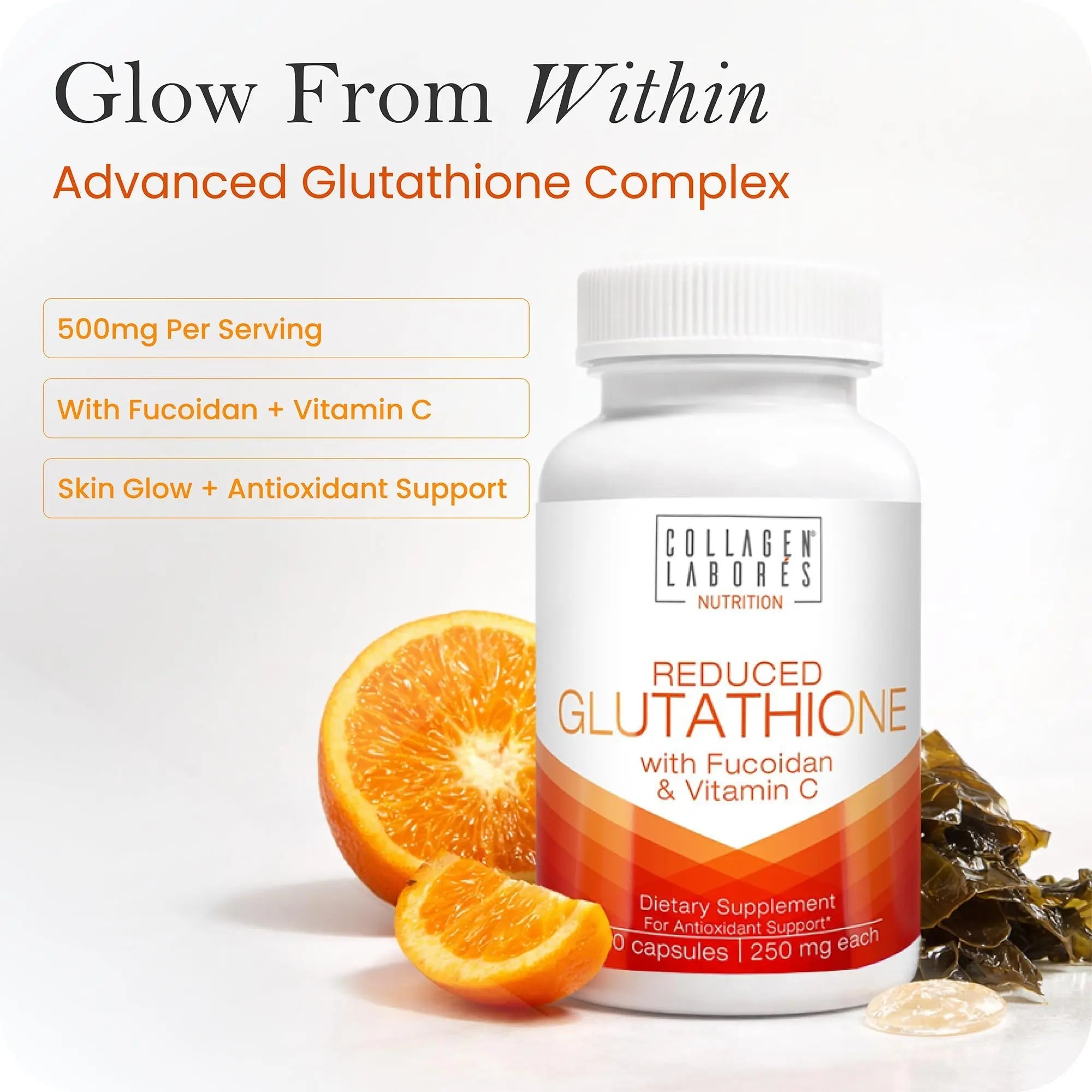 Advanced Glutathione Complex 500mg – with Fucoidan & Vitamin C – Antioxidant Support for Skin Glow, Detox & Immune Health – Non-GMO, Made in USA (60 Capsules) - TrustMedUSA