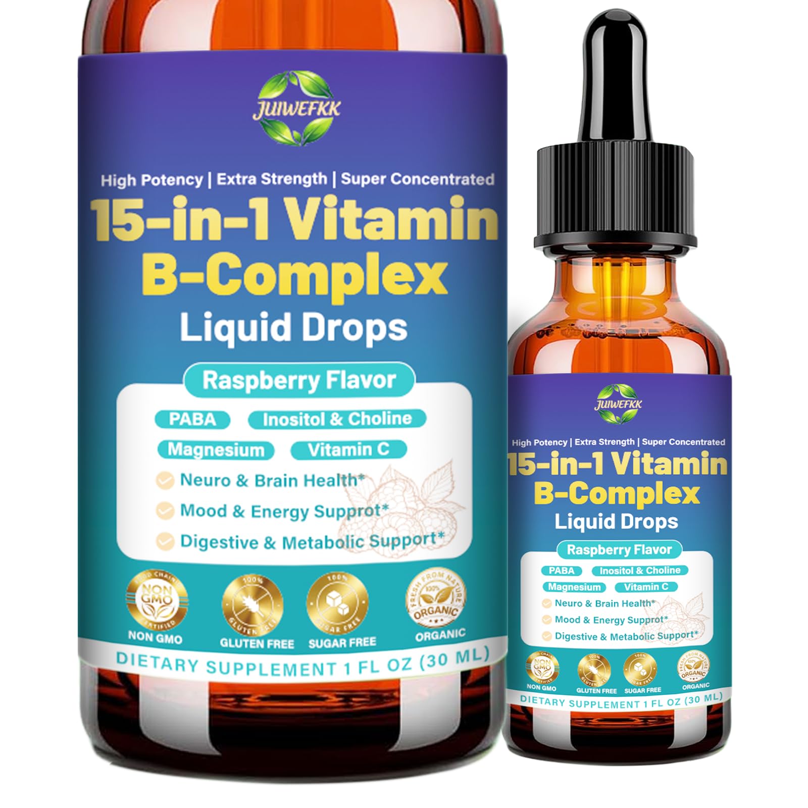 Advanced Vitamin B Complex Liquid Drops for Women Men & Kids, 15-in-1 VIT B Complex with Vitamin C B12 B6 B1 Niacin Folate for Brain Nerve Neuropathy Energy Mood Health, Sublingual B-Complex Drops - TrustMedUSA